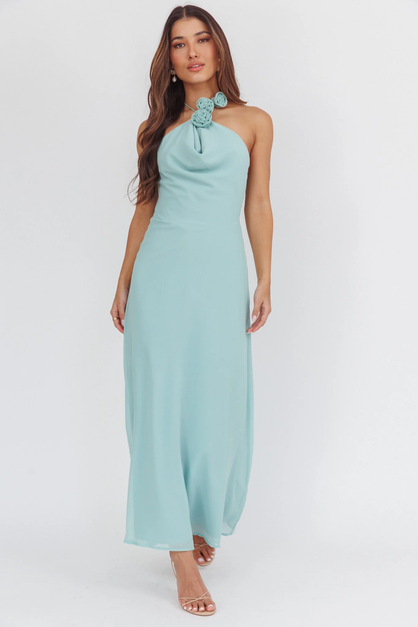 Petronilla Rosette Halterneck Maxi Dress Sage