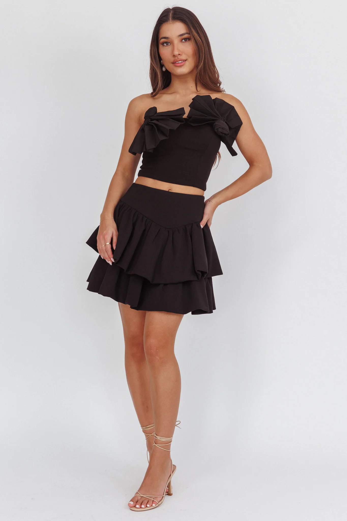 Deisi Concertina Layered Ruffle Mini Skirt Black