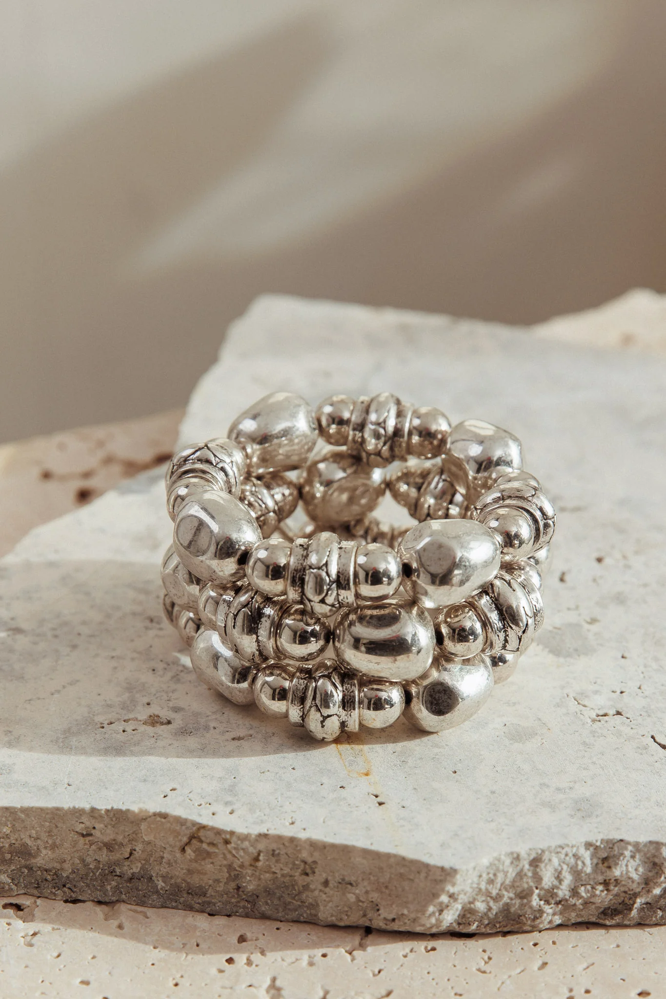 Ingrid Beaded Bracelet Brushed Silver