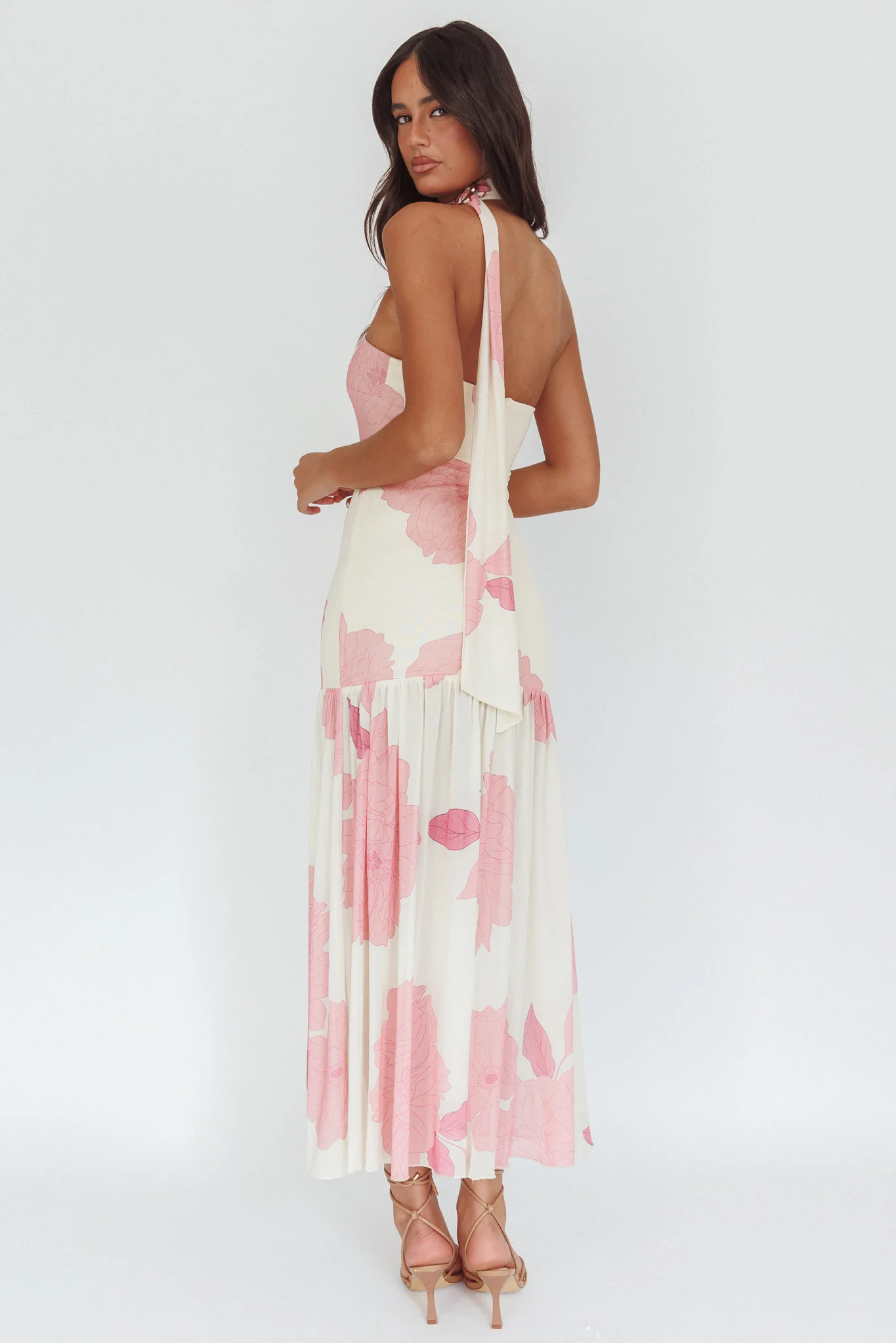 Antonella Strapless Waist Sash Maxi Dress Floral Pink