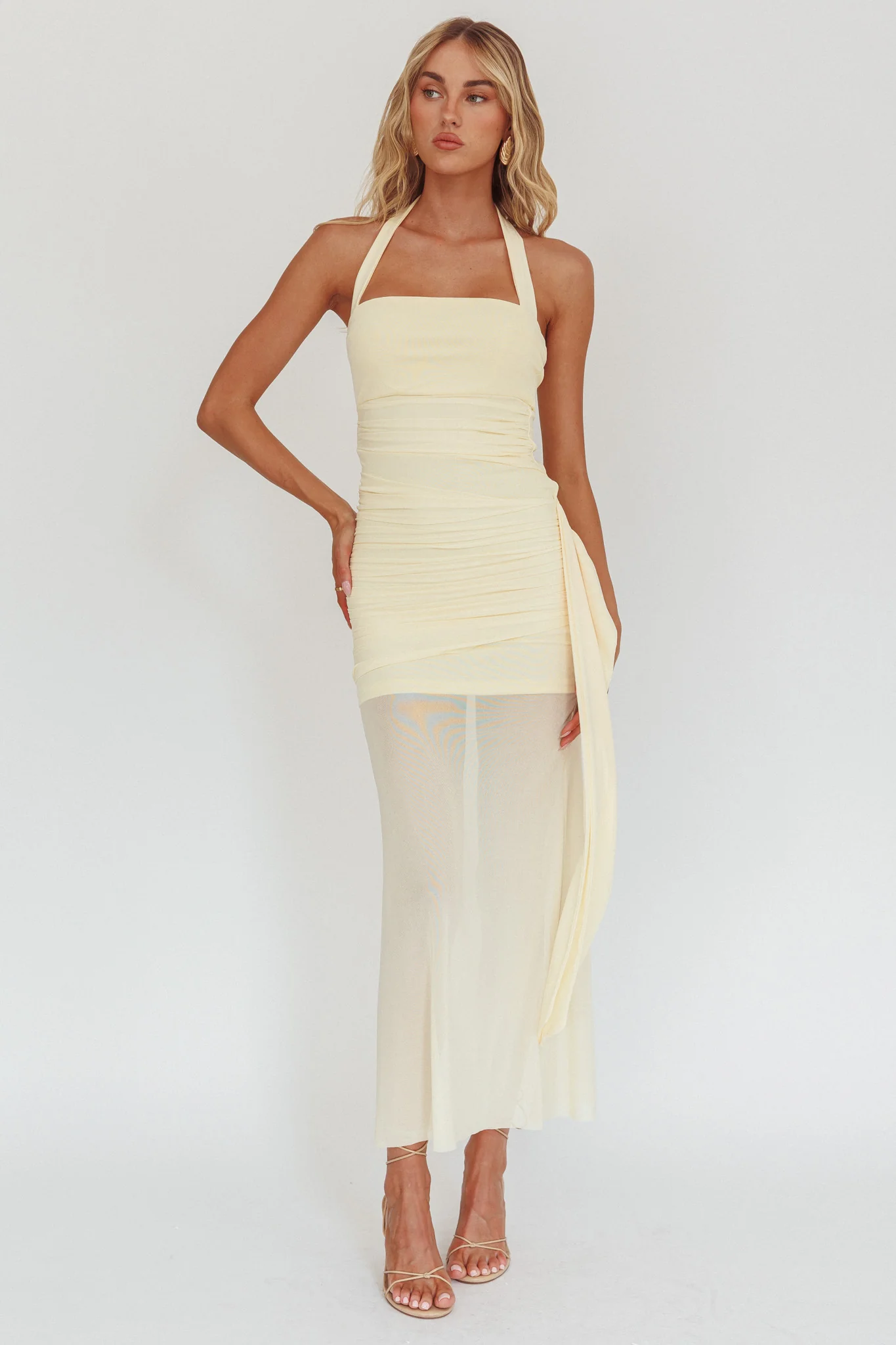 Rebekkah Halterneck Side Sash Maxi Dress Butter