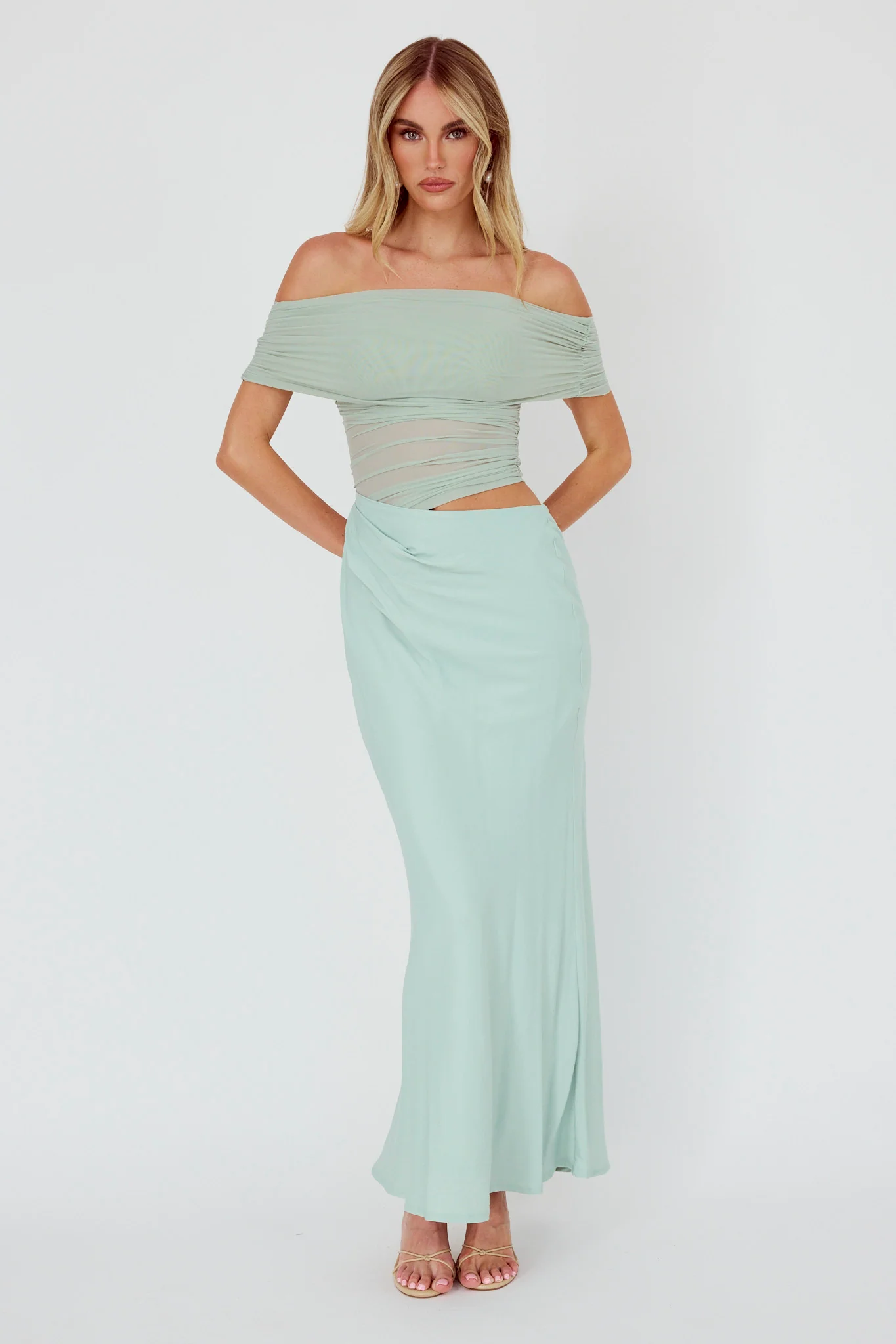 Lorely Off-Shoulder Midi Dress Sage