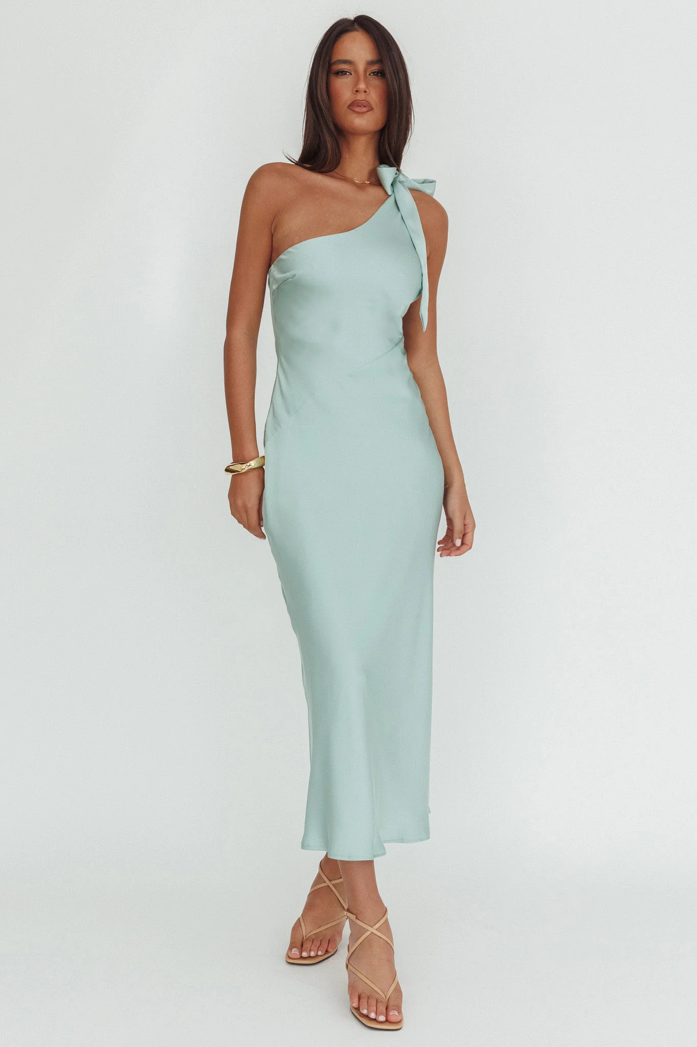 Robertah One-Shoulder Bow Maxi Dress Sage