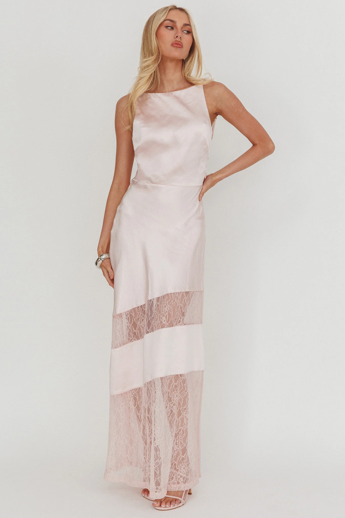 Helsi Low Back Lace Insert Maxi Dress Pink