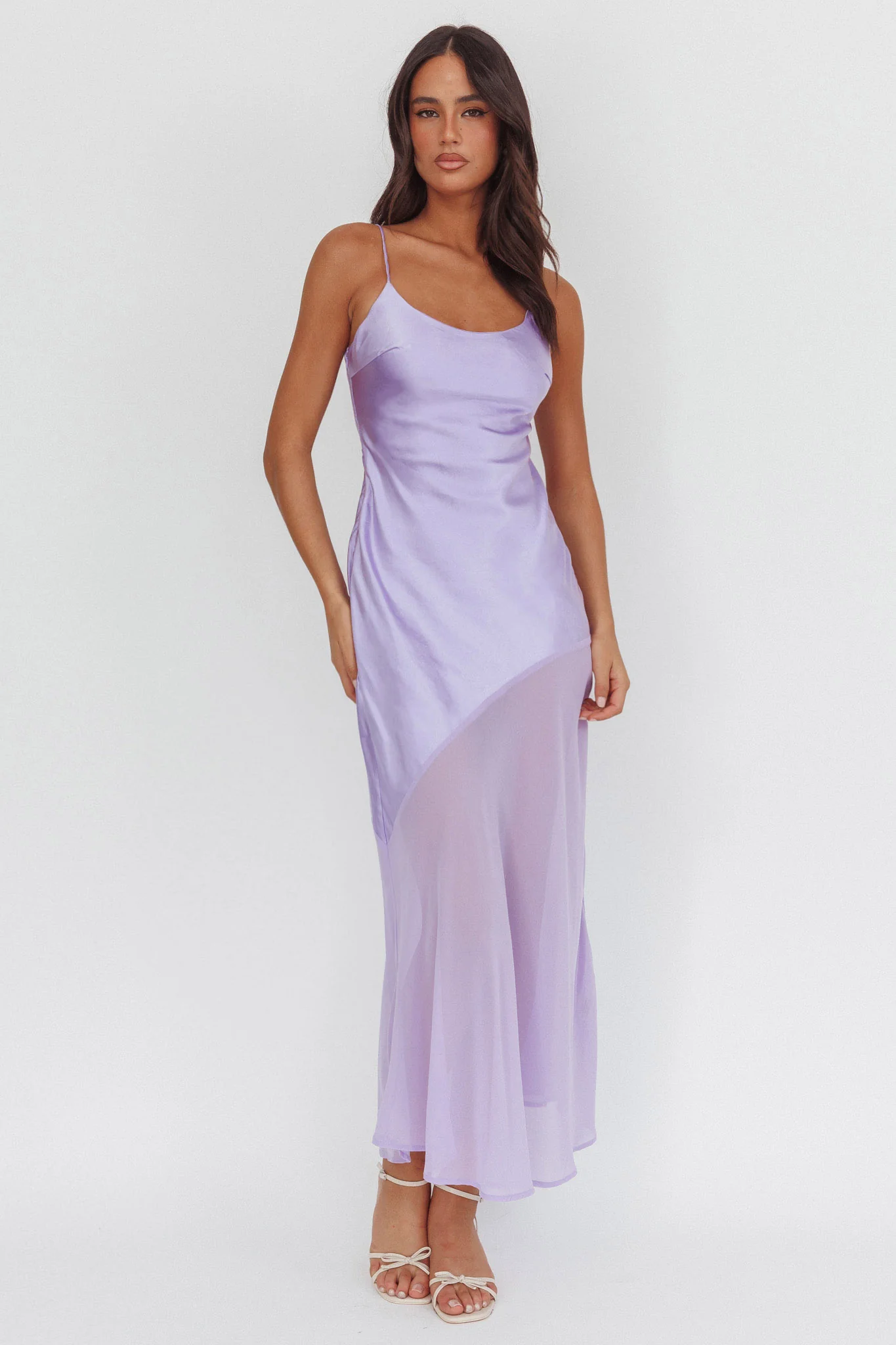 Gilded Dream Chiffon Hem Maxi Dress Lilac