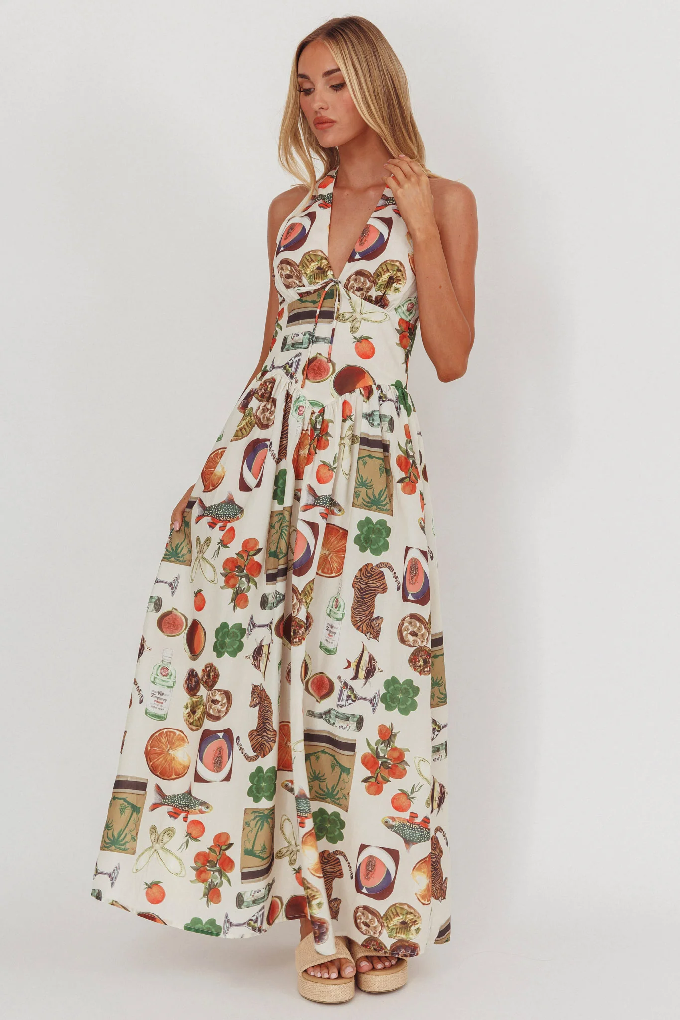 Clarette Basque Waist Open Back Maxi Dress Exotic Beige