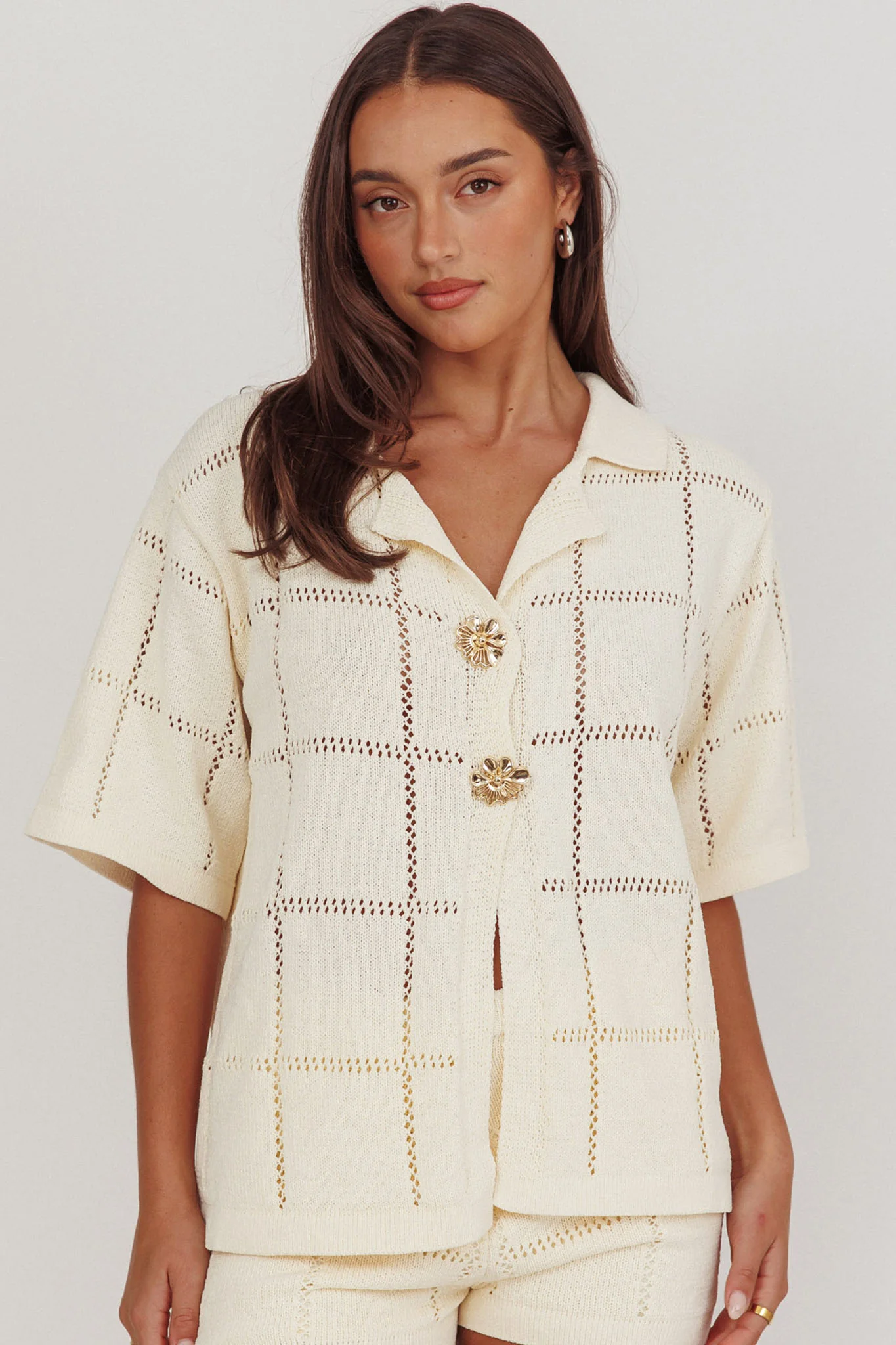 Sailor Knit Gold Button Top Cream