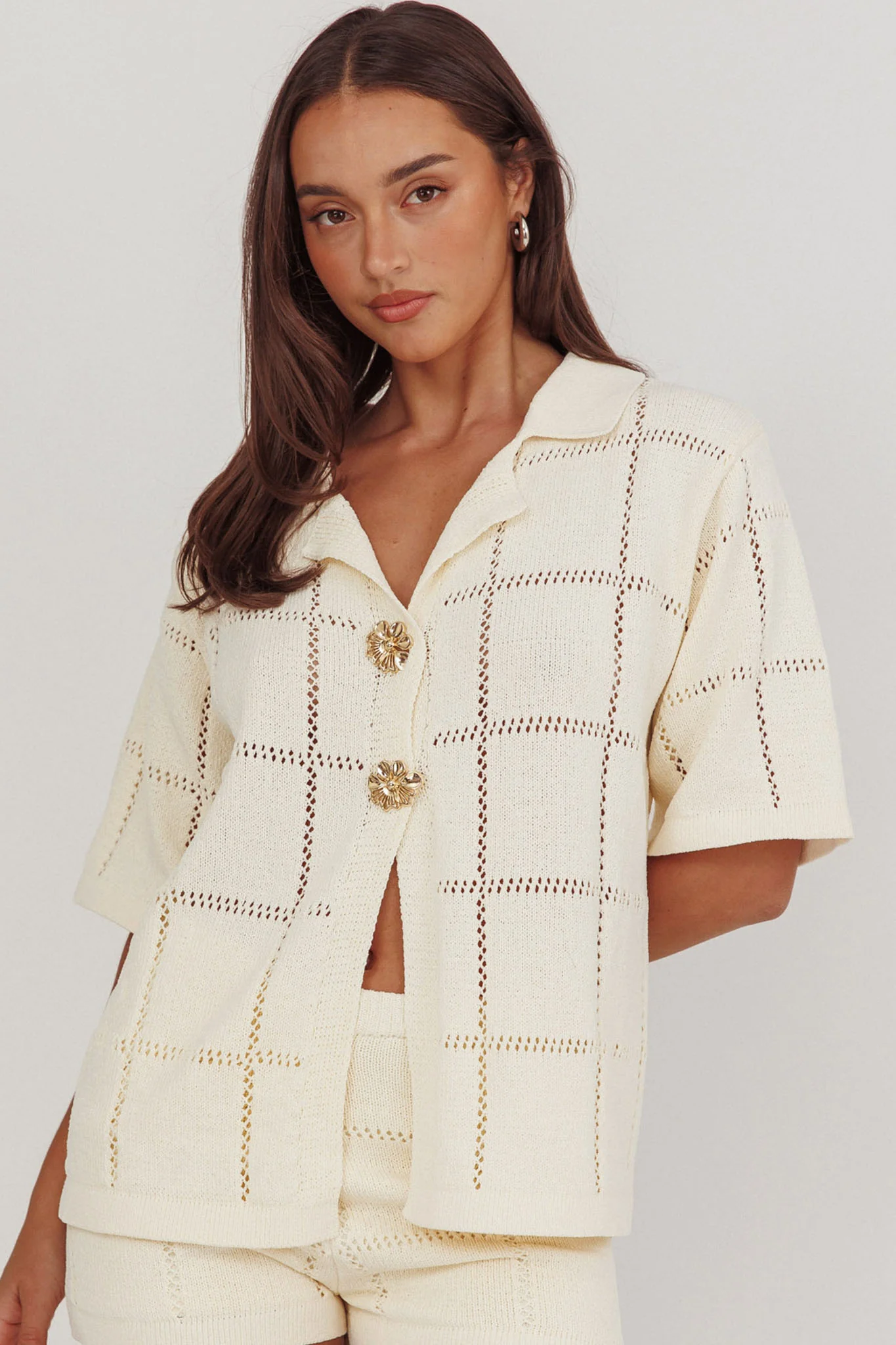 Sailor Knit Gold Button Top Cream