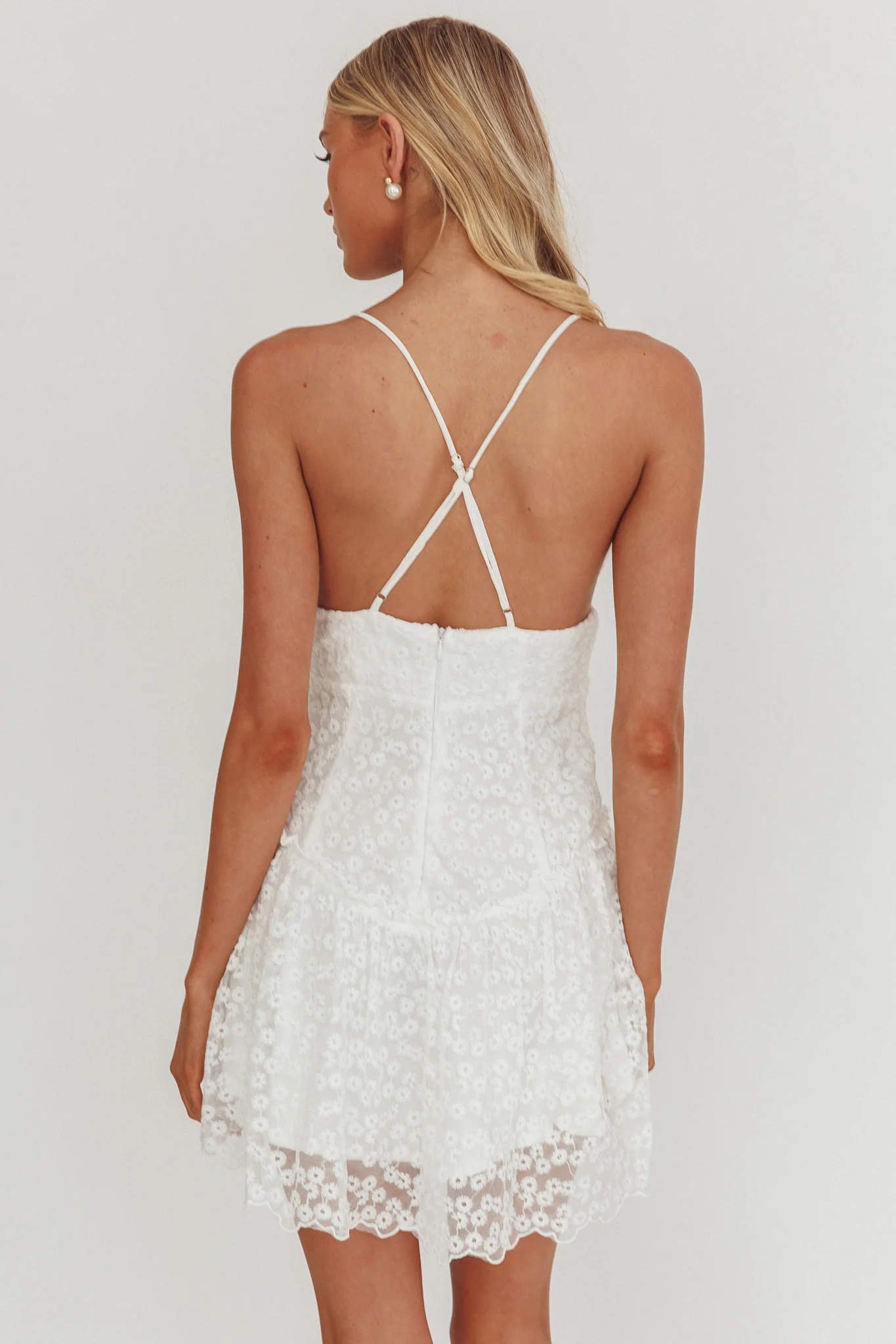Belize Flounce Hem Mini Dress White