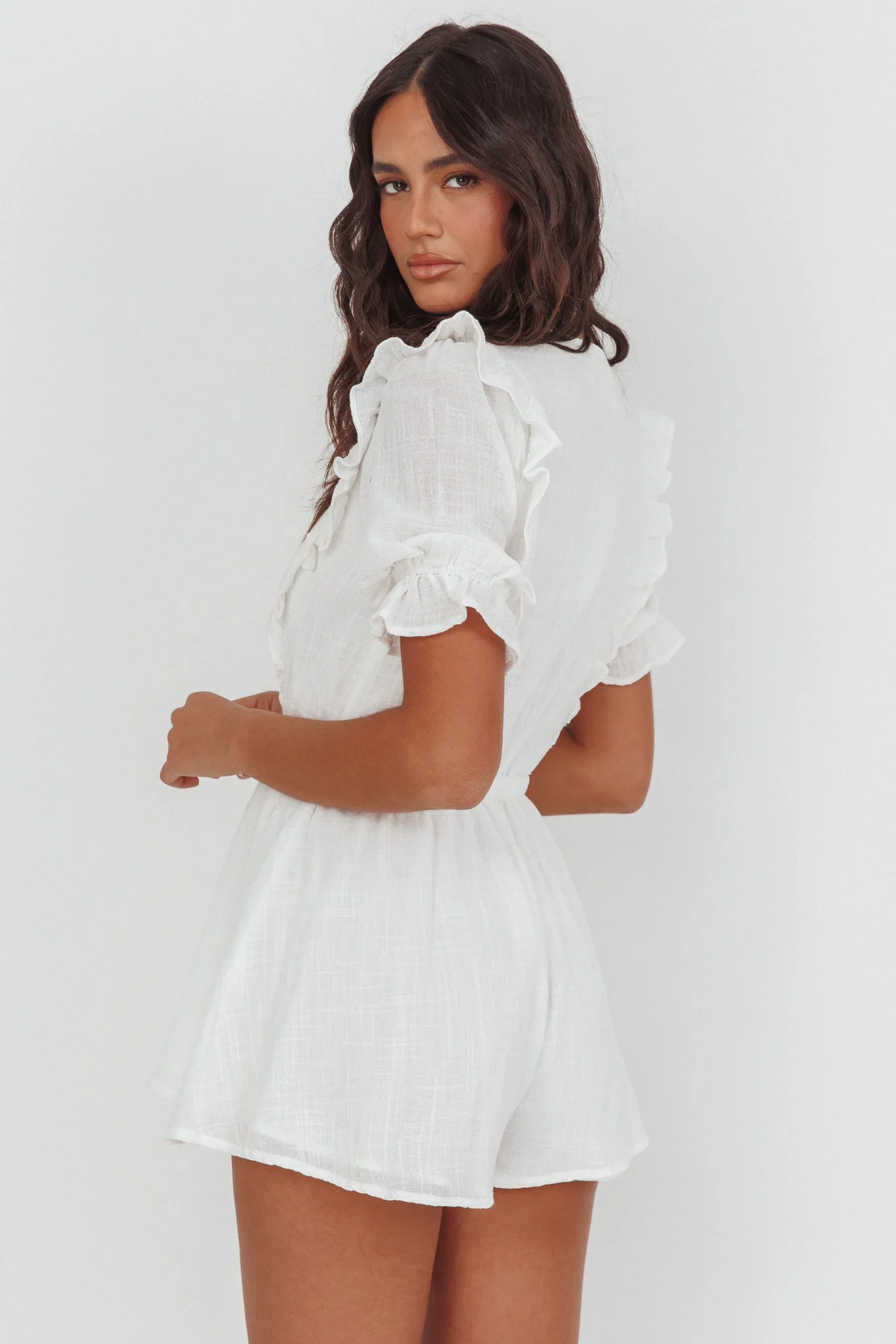 Fable Puff Sleeve Frill Romper White