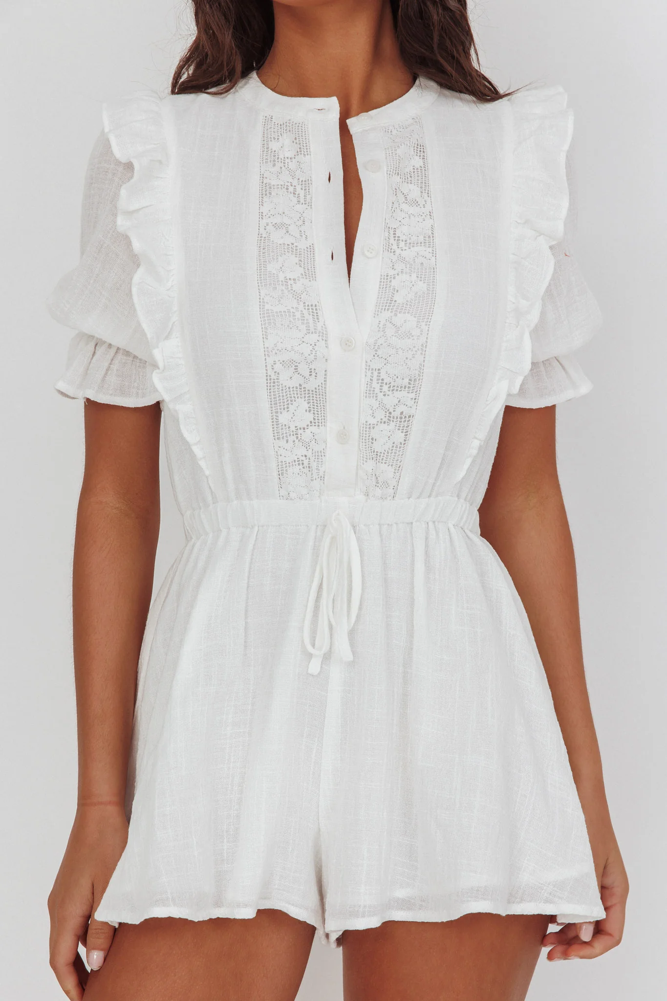 Fable Puff Sleeve Frill Romper White
