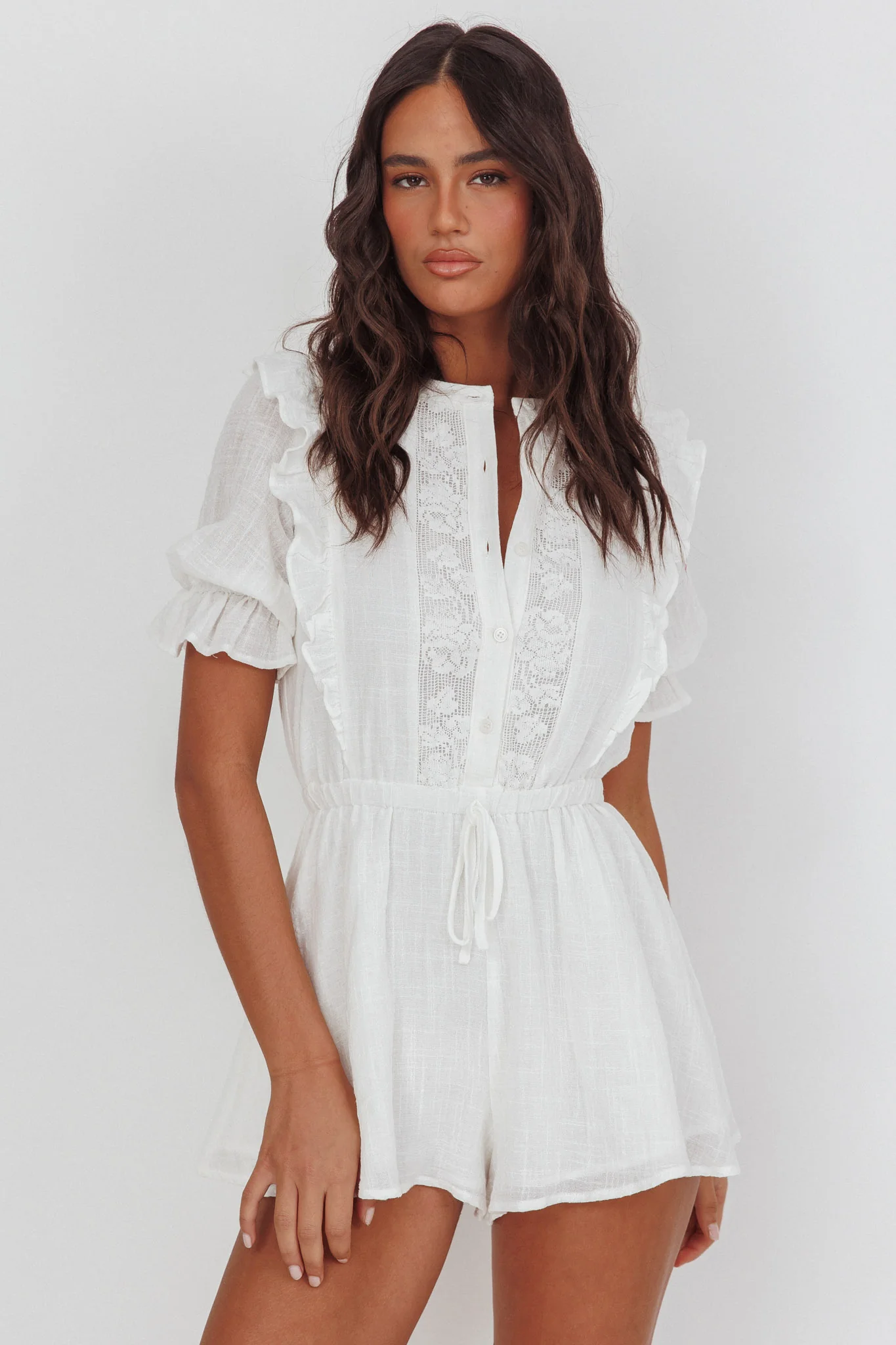 Fable Puff Sleeve Frill Romper White