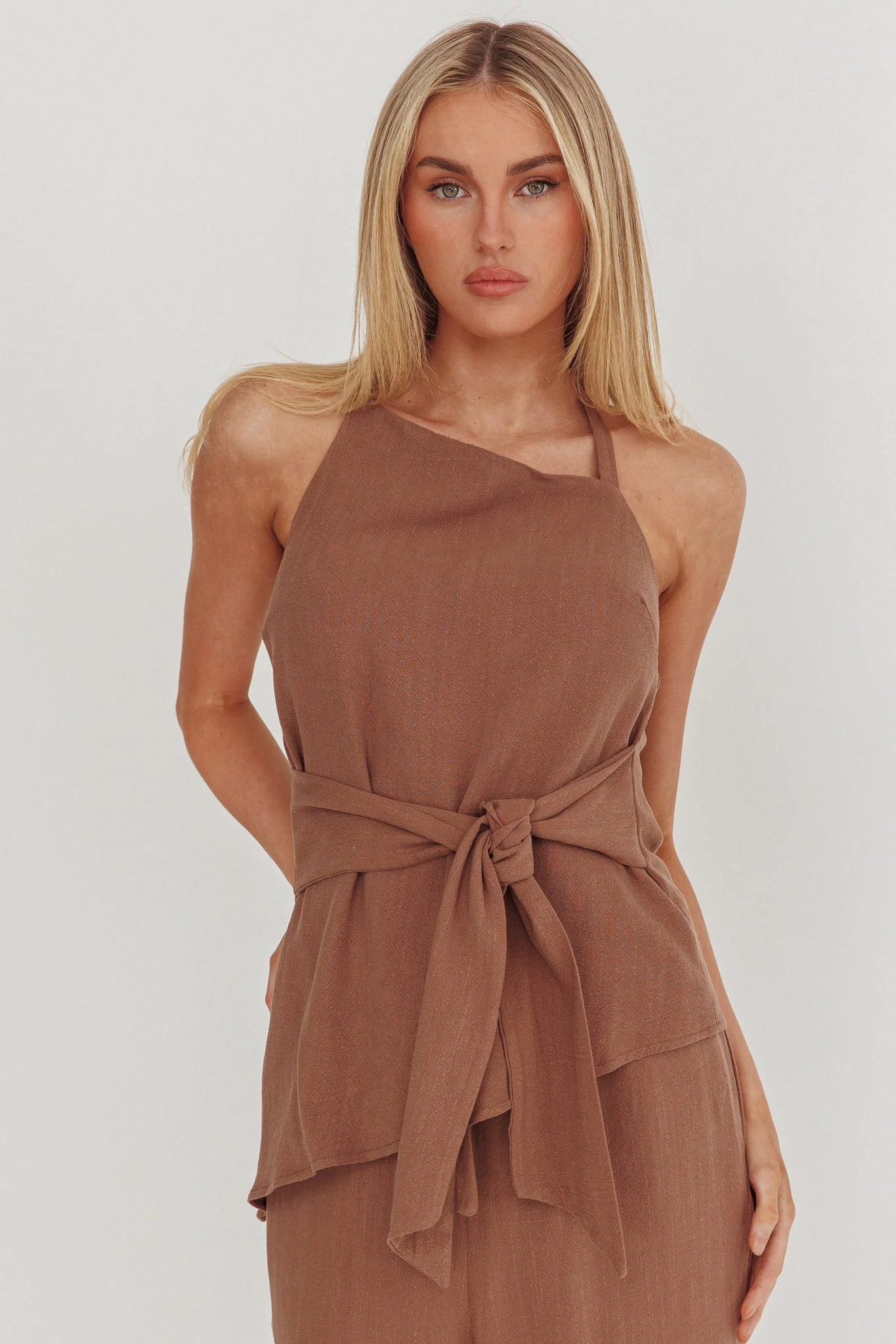 Eniola Asymmetric Neckline Halter Top Chocolate