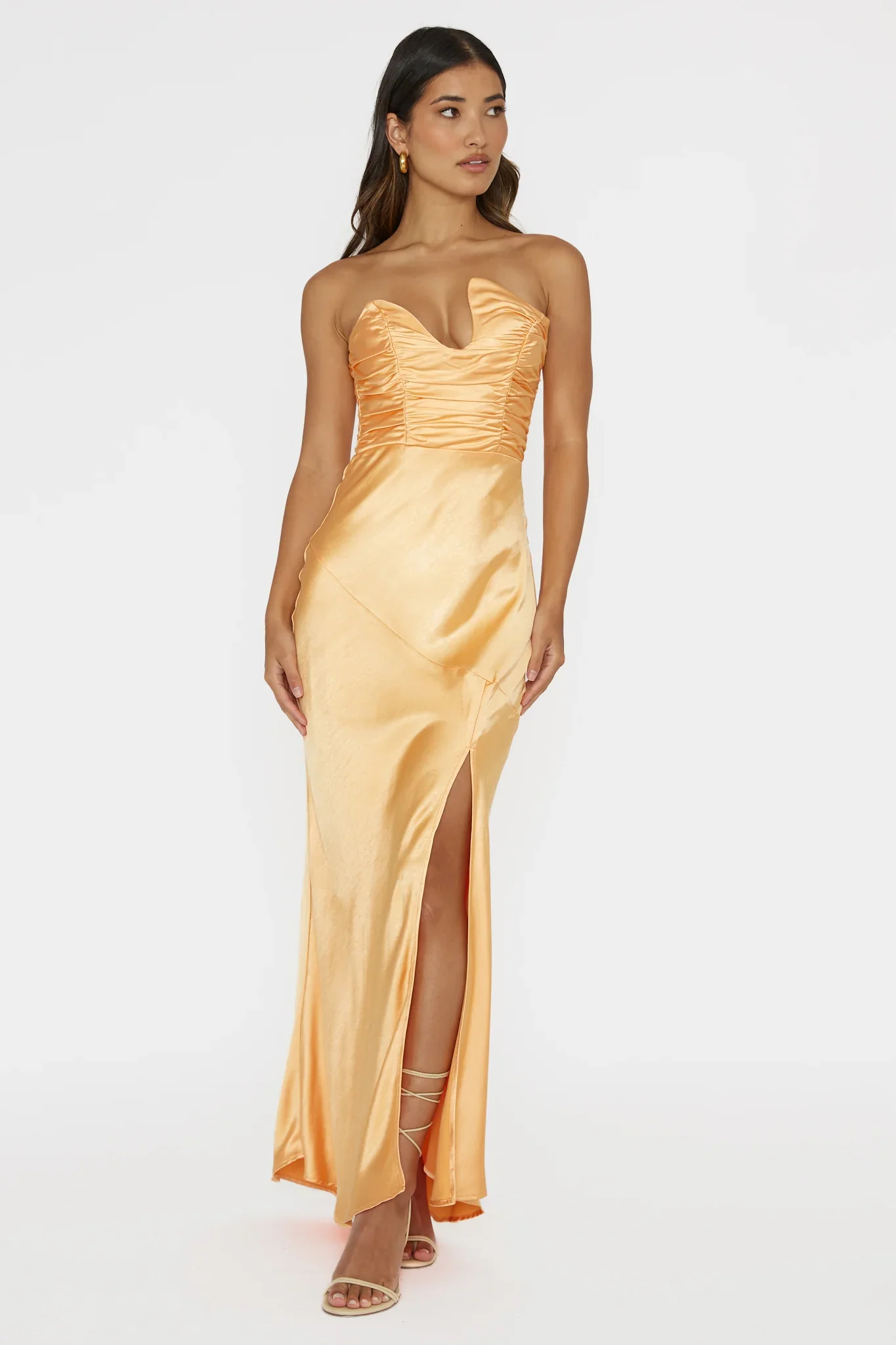 Blaise Asymmetric Neckline Maxi Dress Apricot