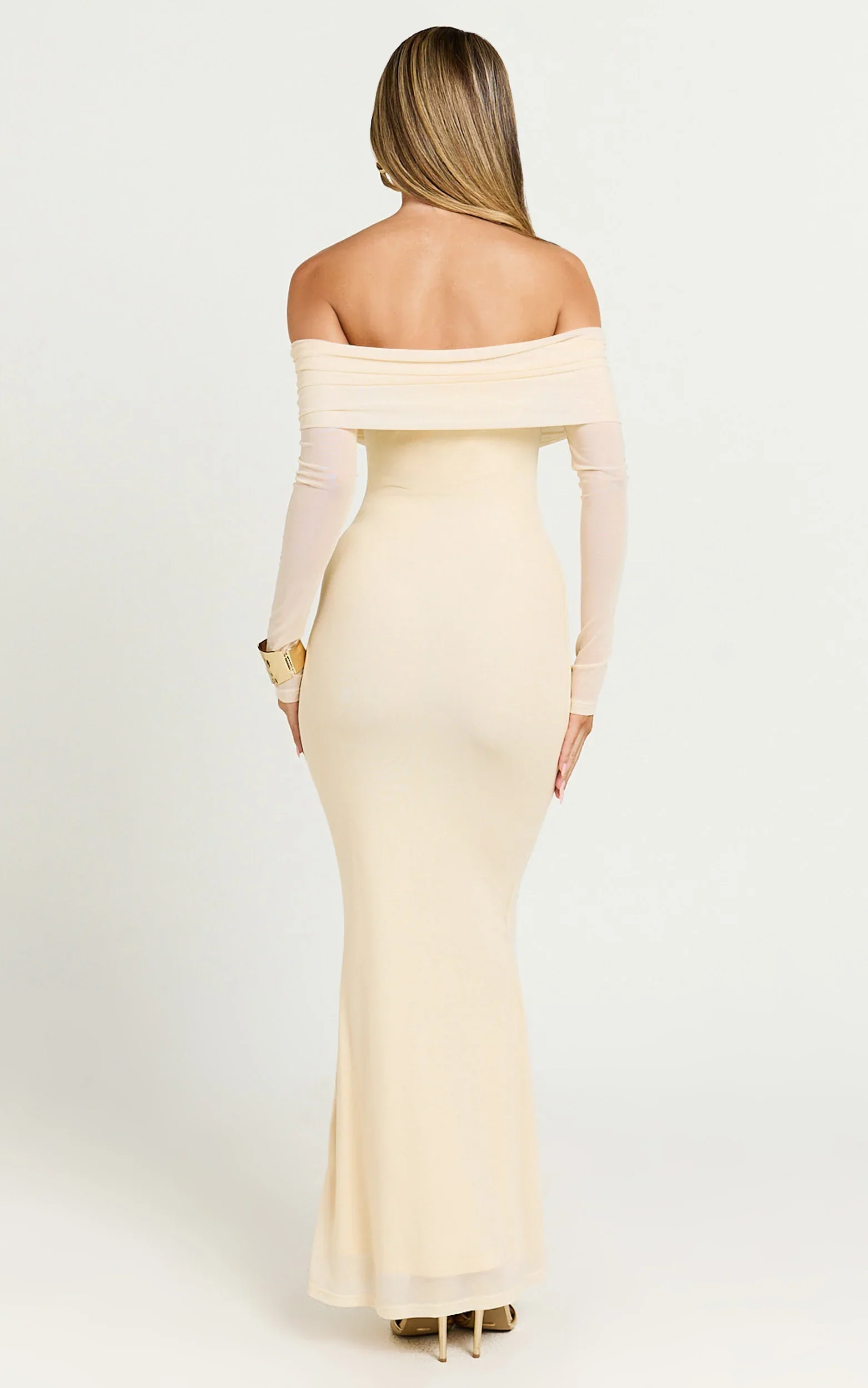 Bethanie Maxi Dress Off The Shoulder Mesh Dress in Cream