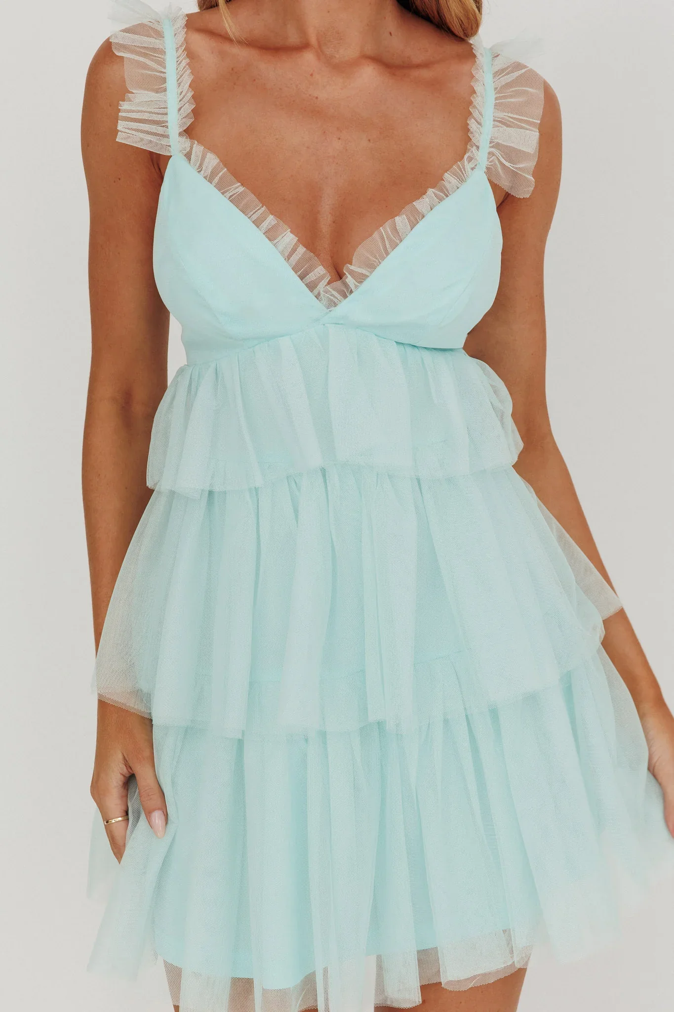 Sorbet Sky Tiered Tulle Mini Dress Mint