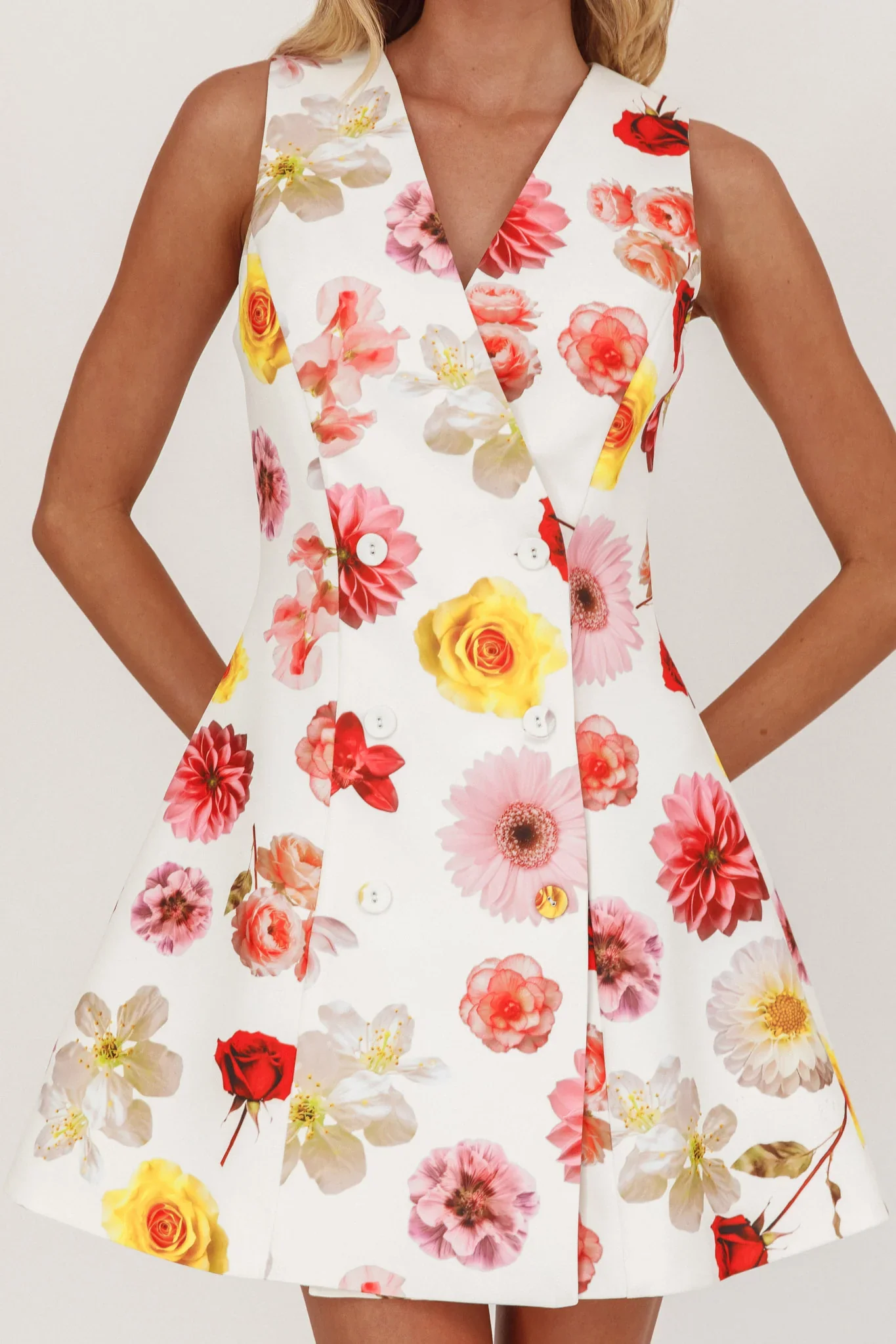 Austria Sleeveless Double Breasted Mini Dress Floral
