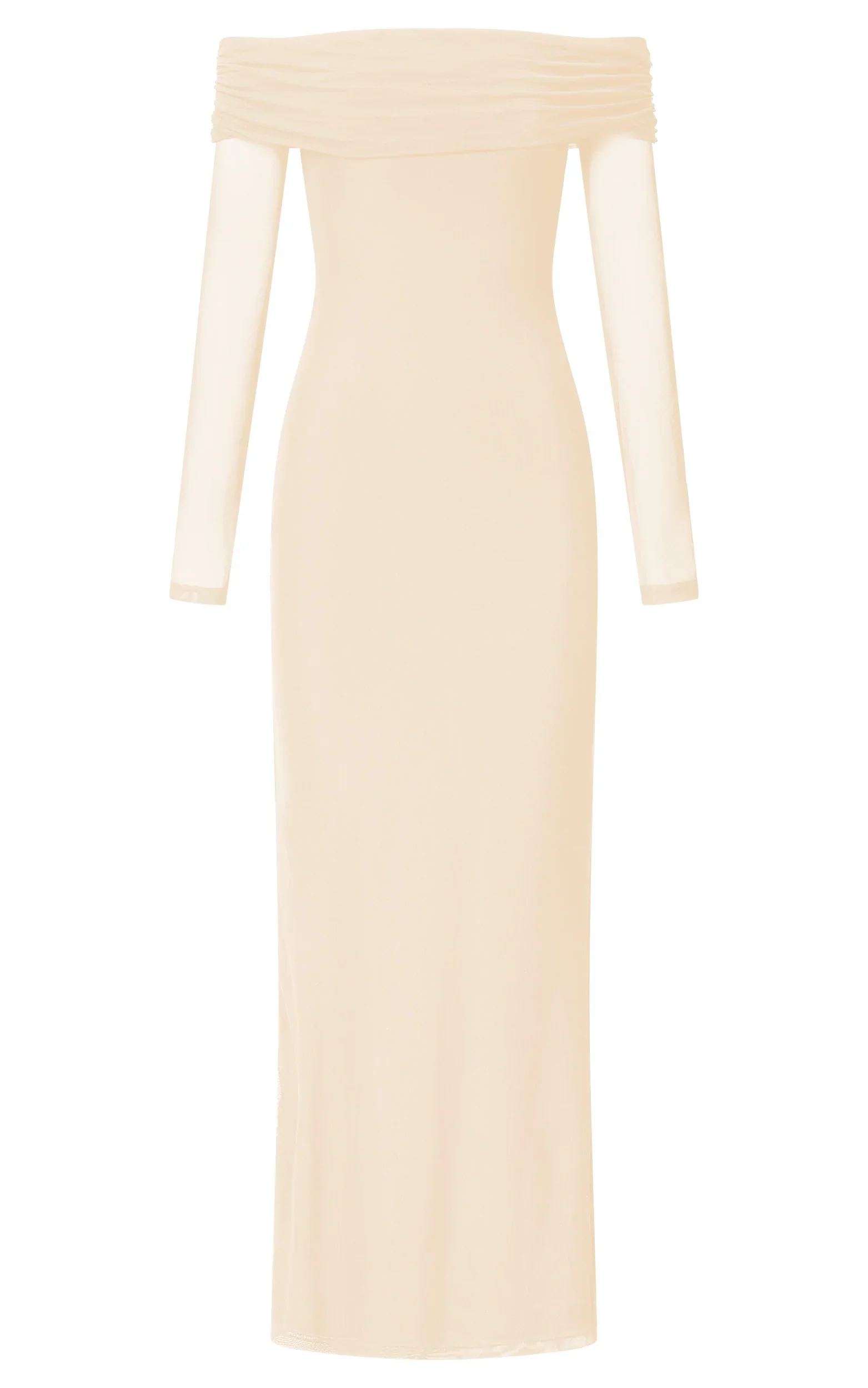 Bethanie Maxi Dress Off The Shoulder Mesh Dress in Cream