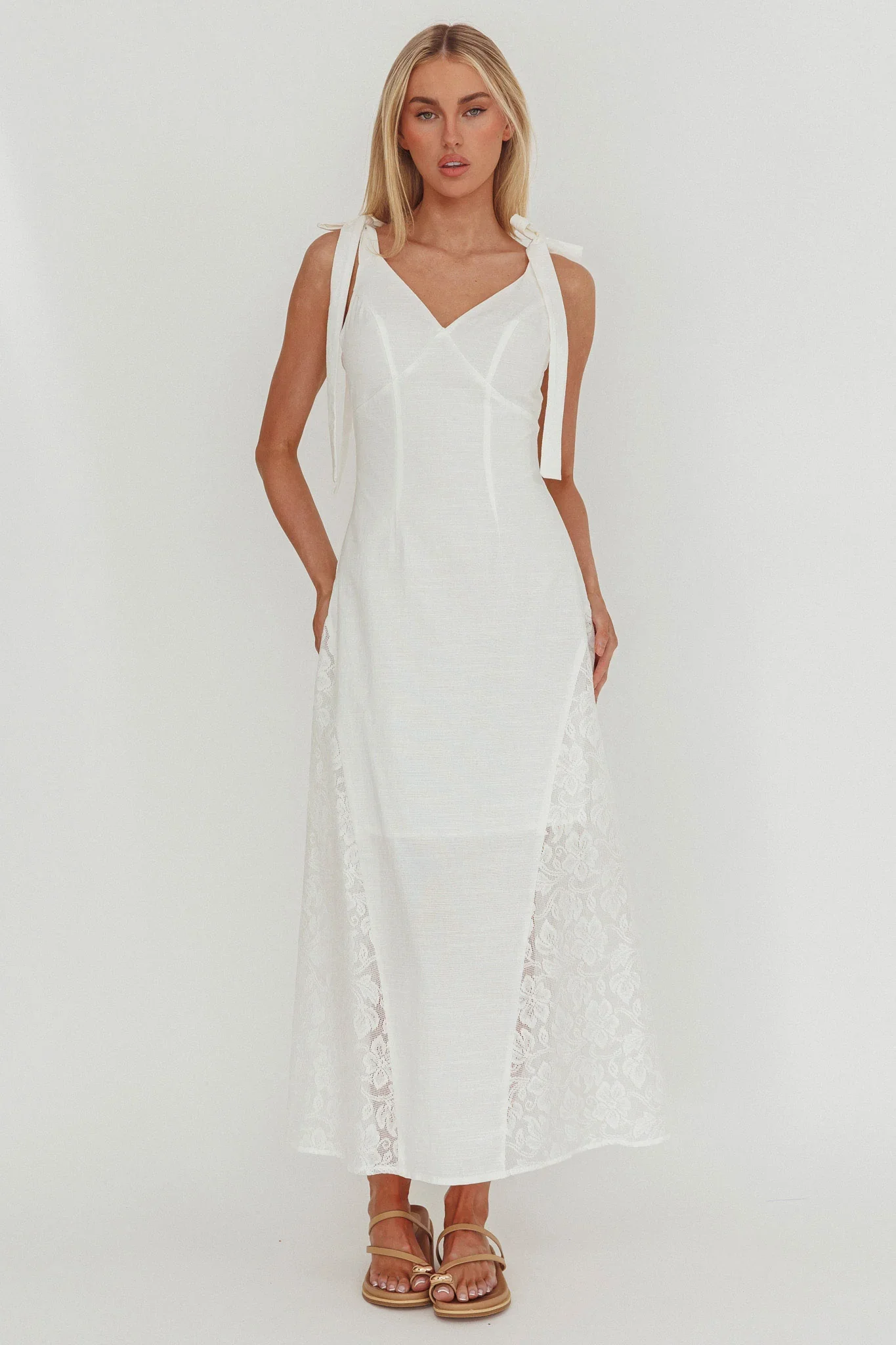 Lead Me On Lace Panel Maxi Dress White