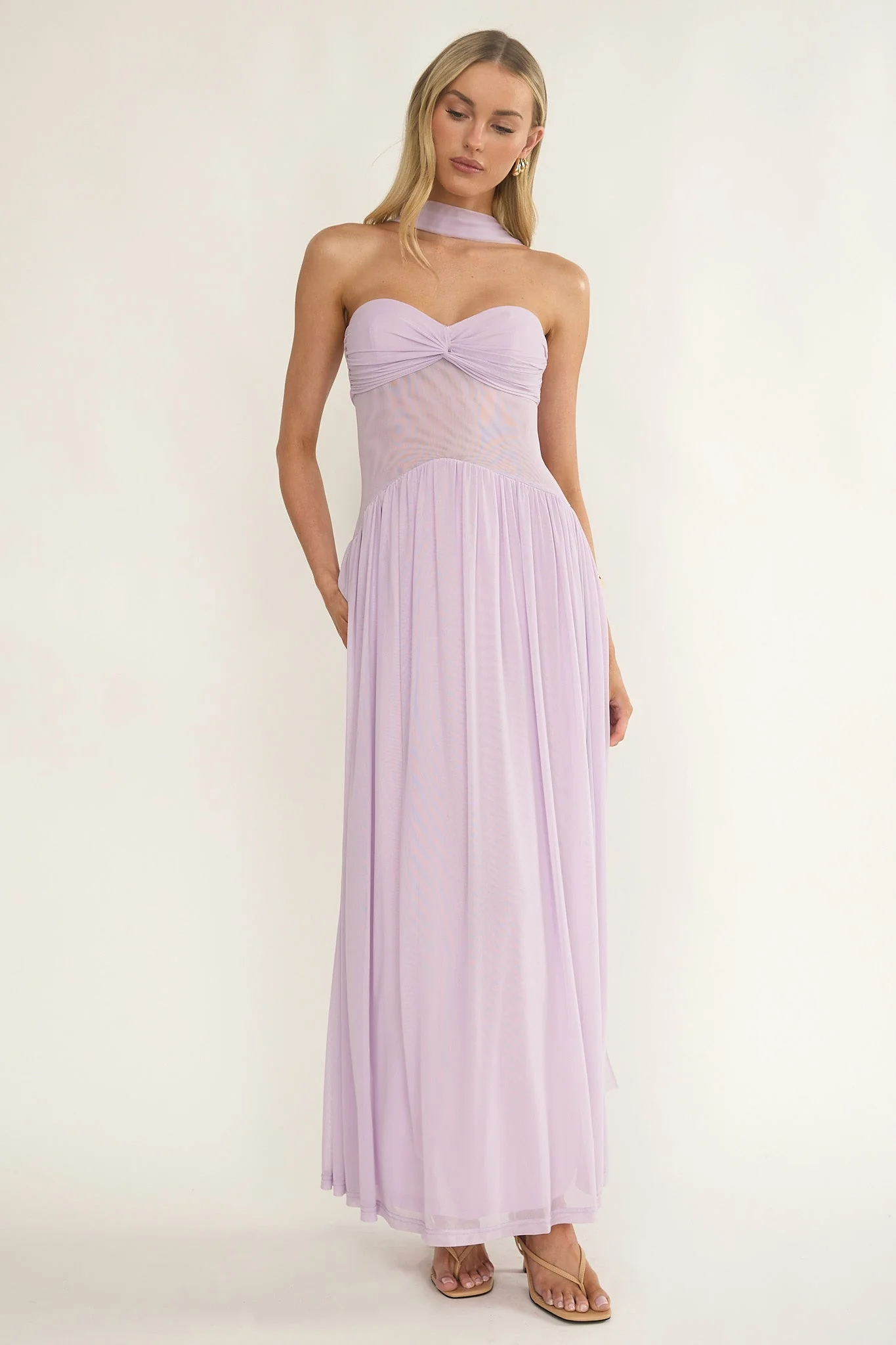 Annita Sheer Waist Maxi Dress Lilac