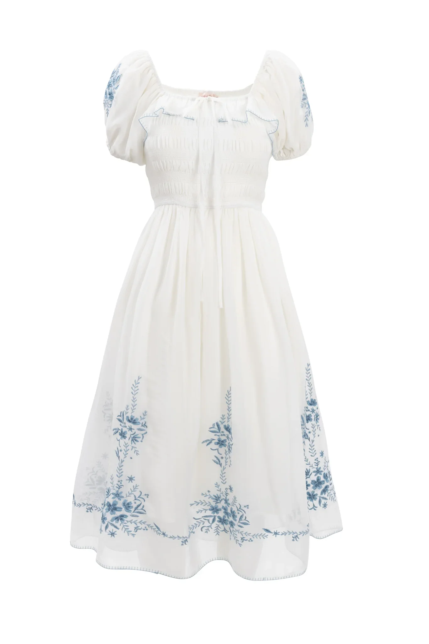 Mae Dress in White with Blue Floral