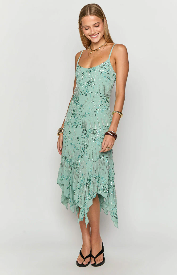 Another World Teal Sequin Midi Dress