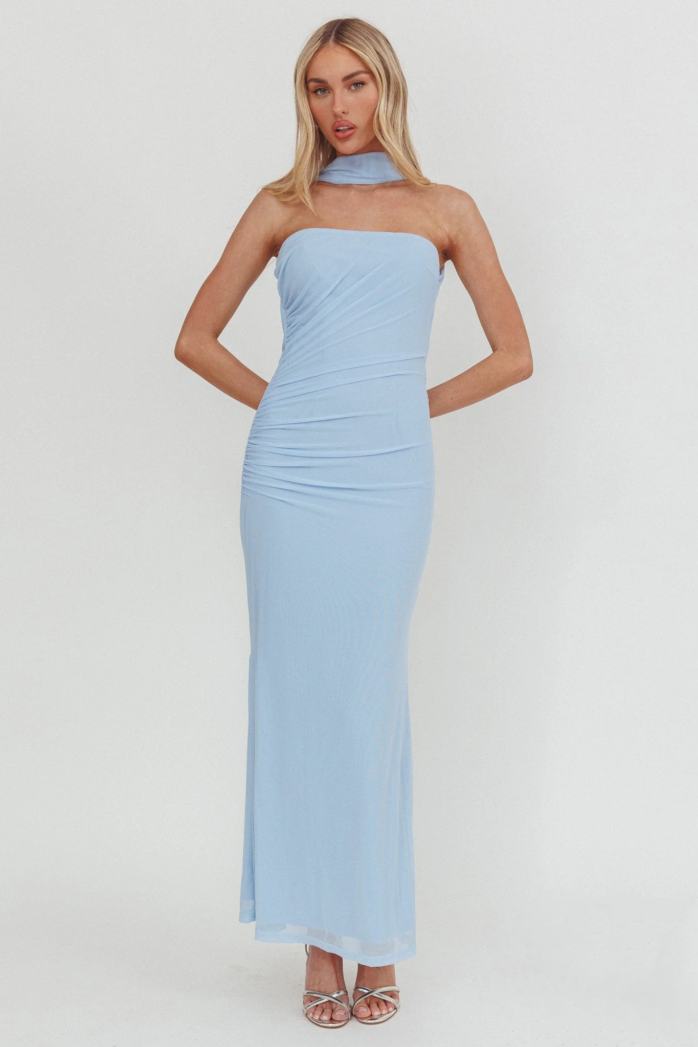Truth Be Told Reverse Halter Maxi Dress Blue
