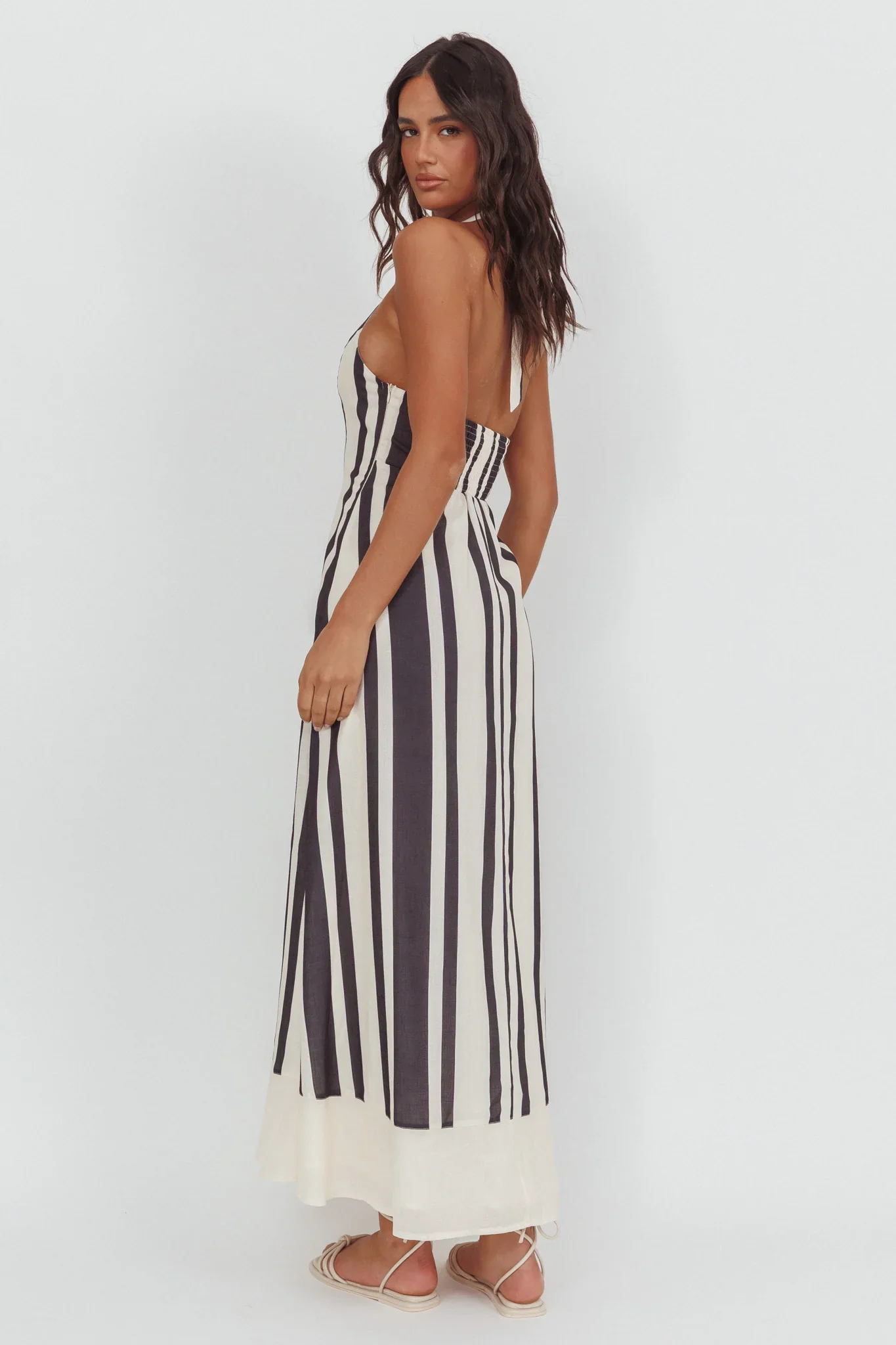 Florie Scoop Neck Halter Maxi Dress Stripe Black