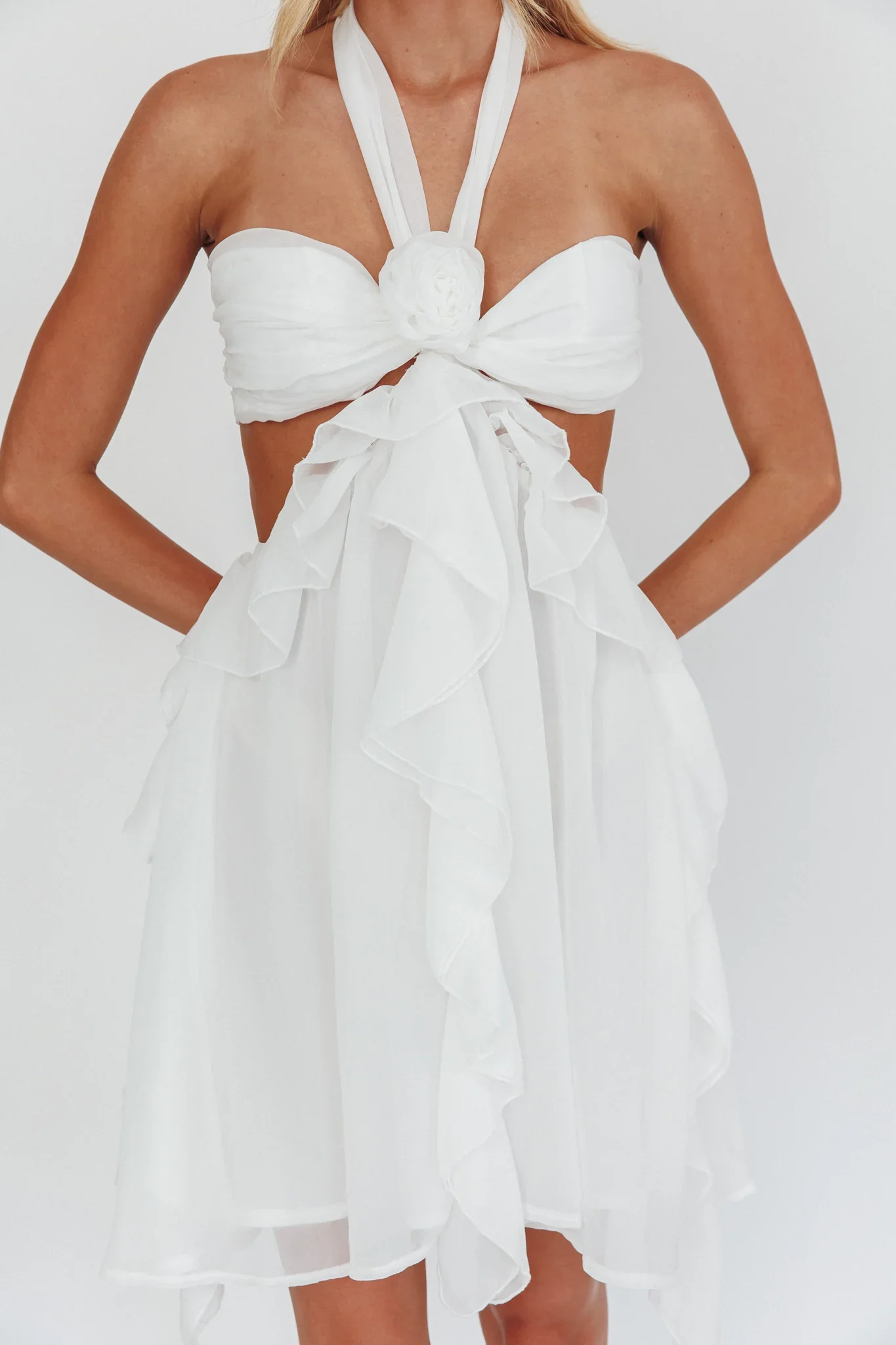 Santiago Cut-Out Ruffle Mini Dress White