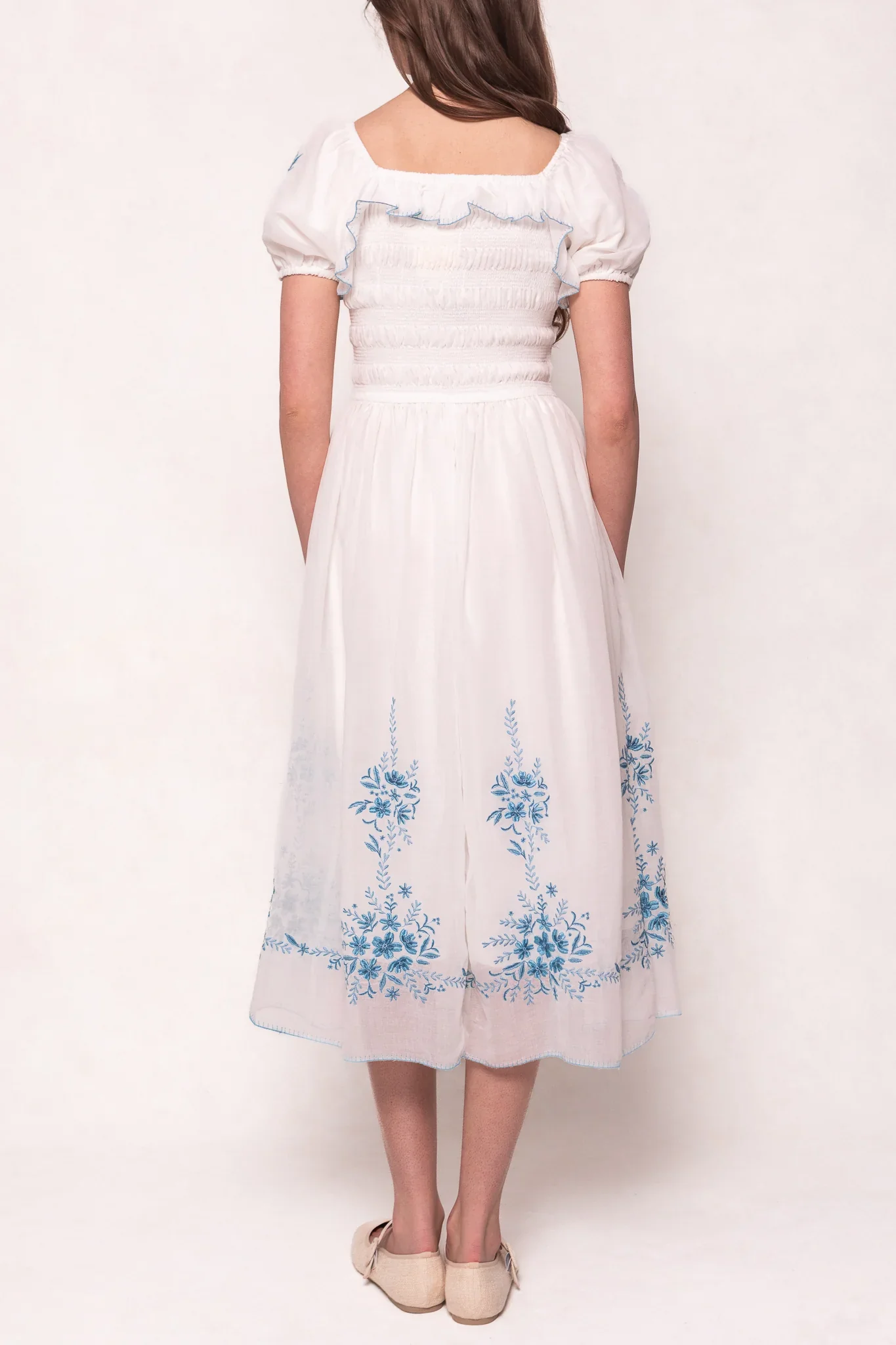 Mae Dress in White with Blue Floral