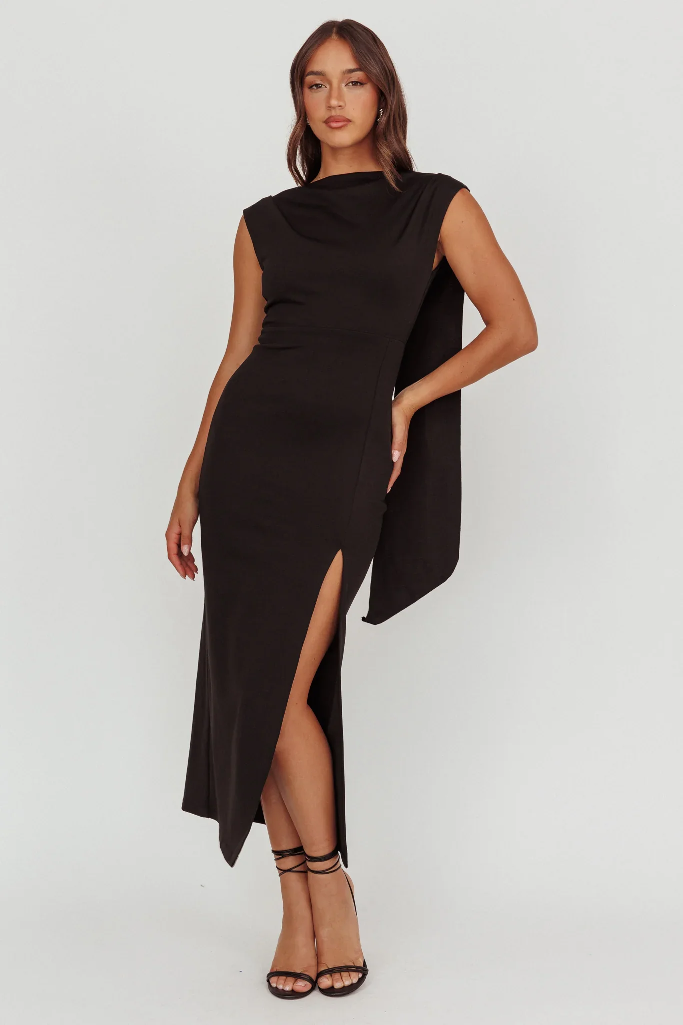 Looks Of Love Shoulder Sash Maxi Dress Black