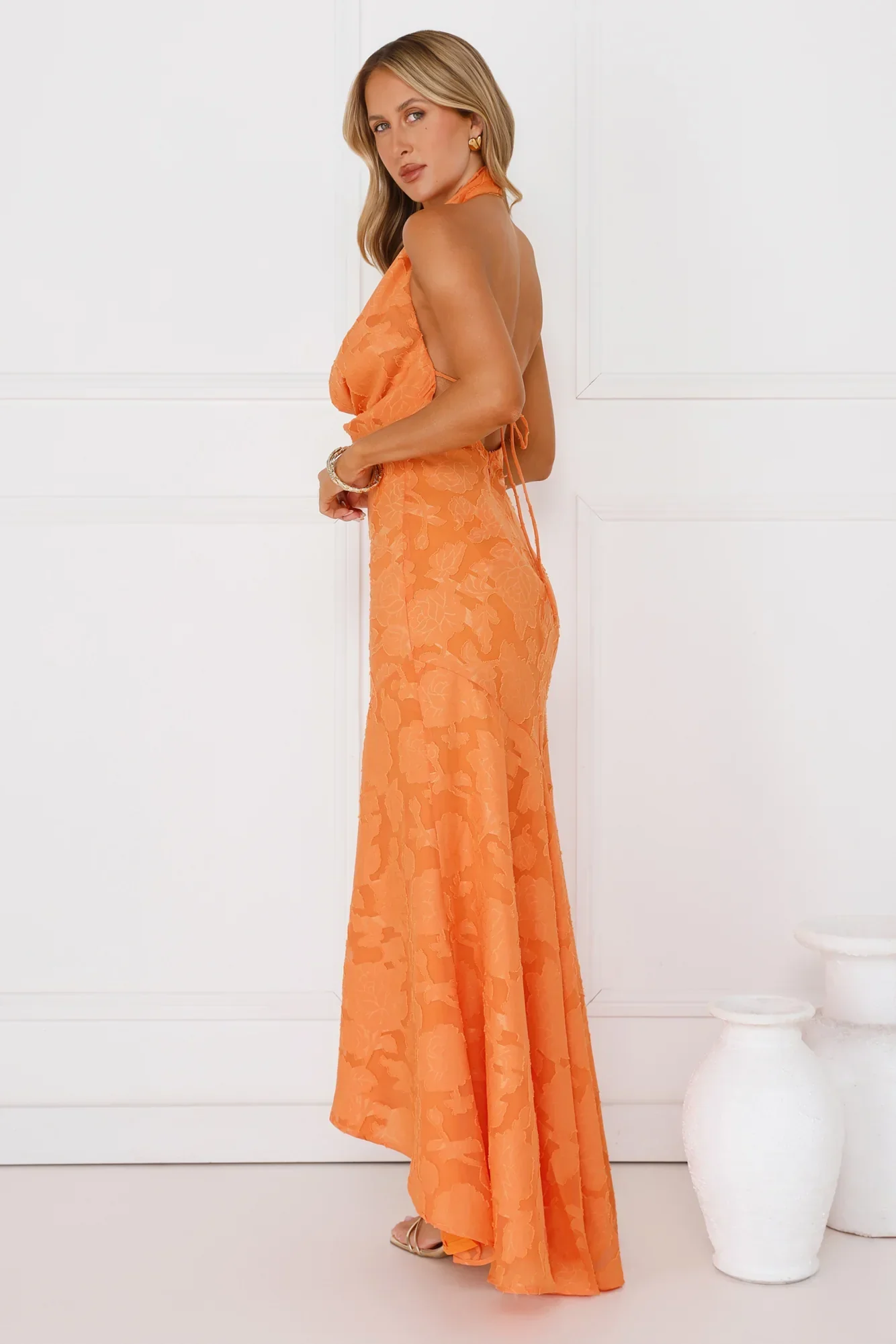 Garden Gems Halter Maxi Dress Orange