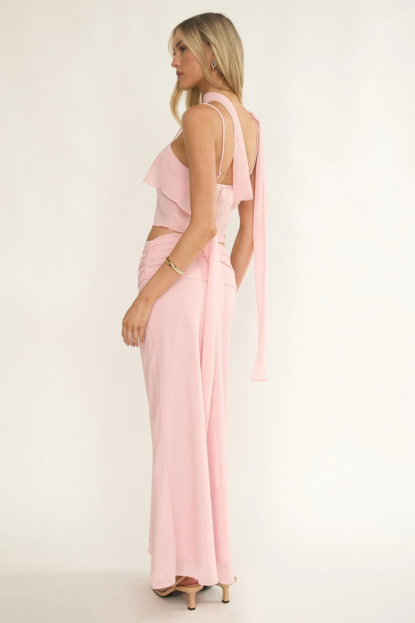 Serrita Gathered Waist Maxi Skirt Blush