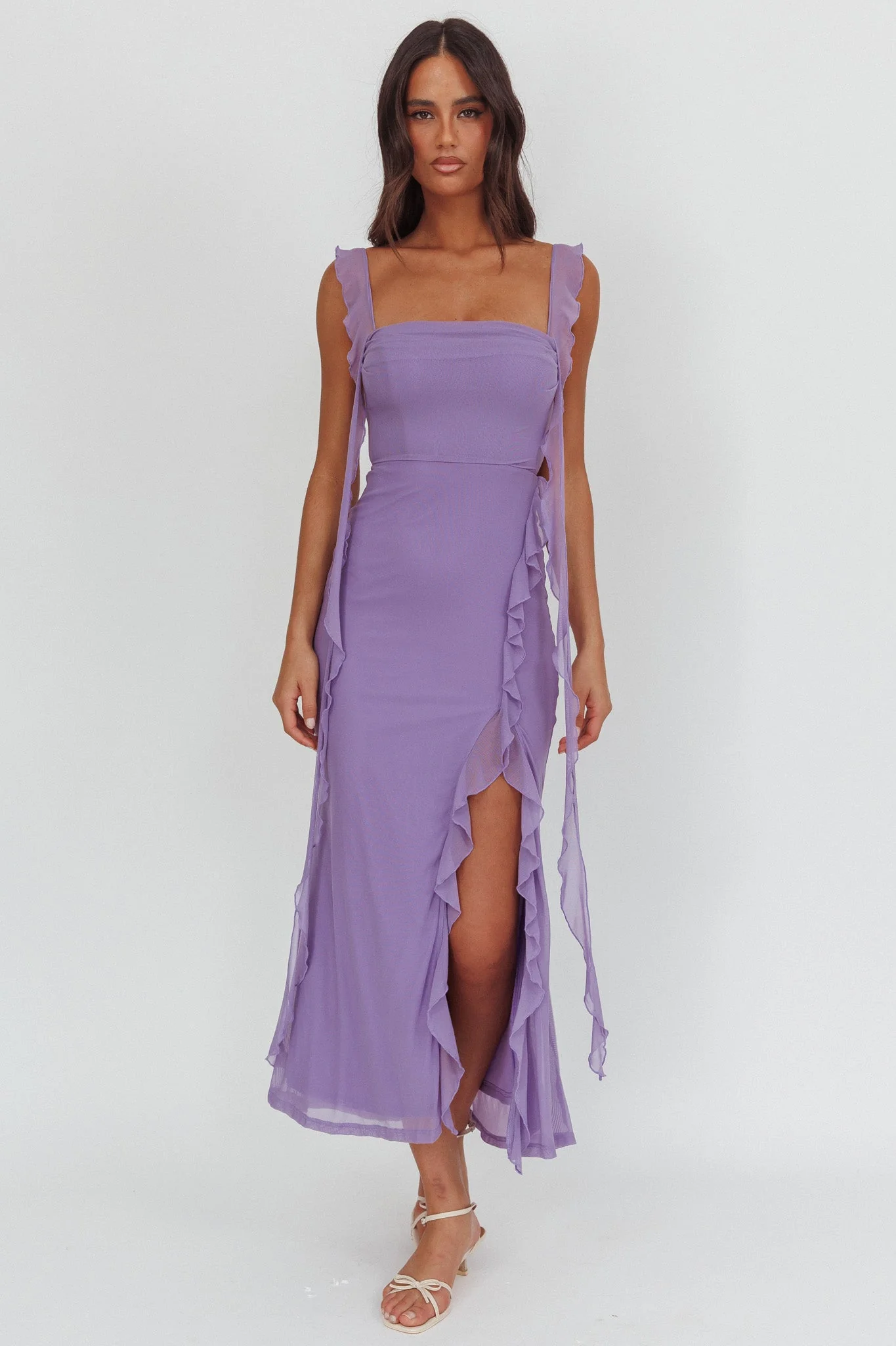 Blushing Ruffle Trim Maxi Dress Lilac