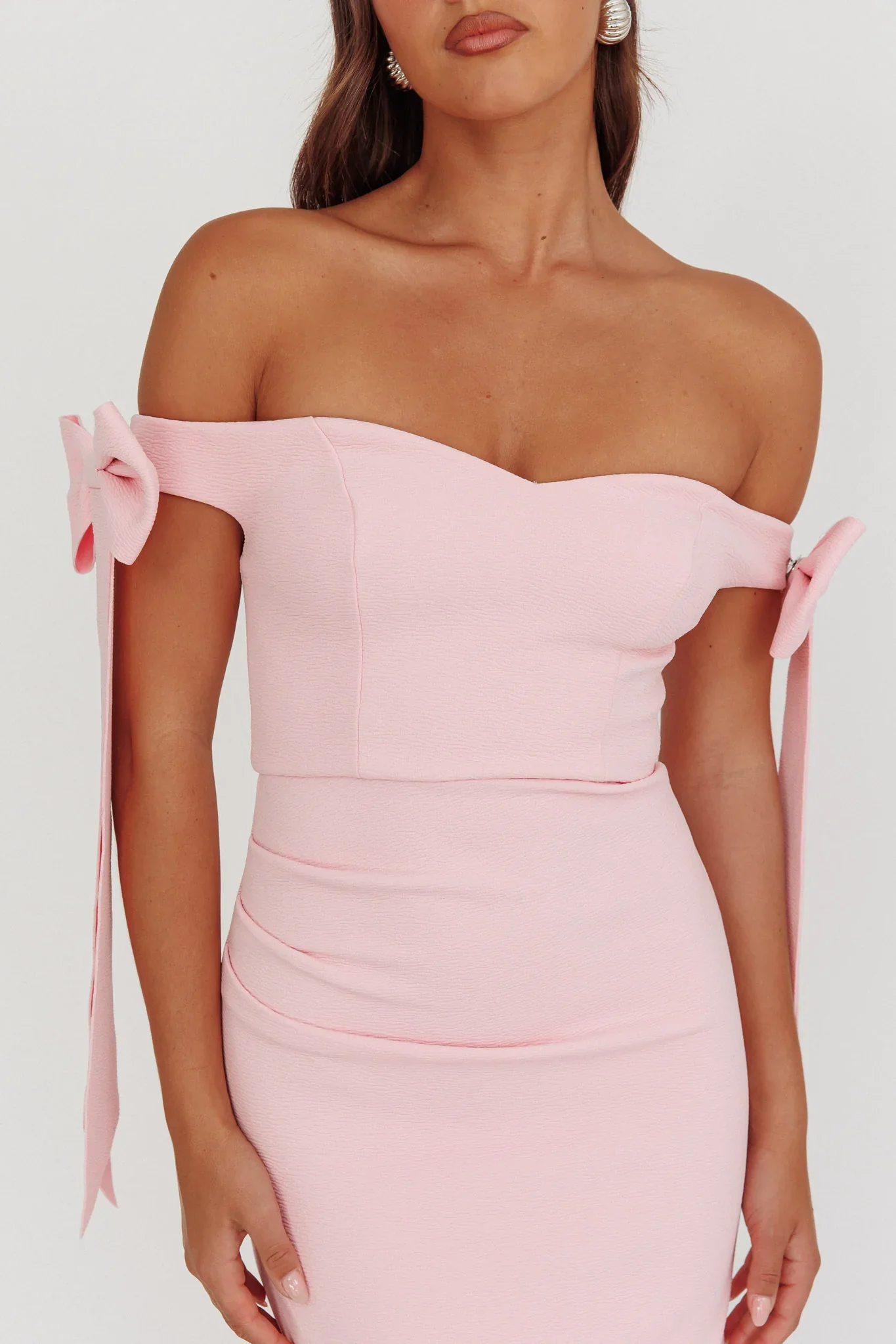 Have Faith Off-Shoulder Bow Sleeve Maxi Dress Baby Pink