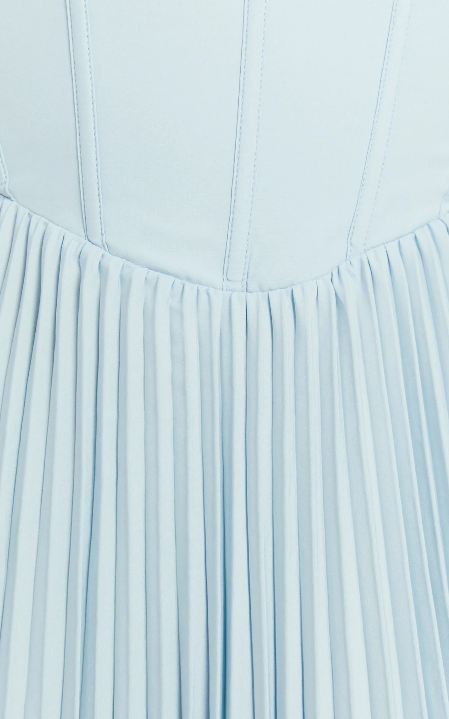 Loretta Midi Dress Lace Up Back Bustier Pleated Dress in Light Blue