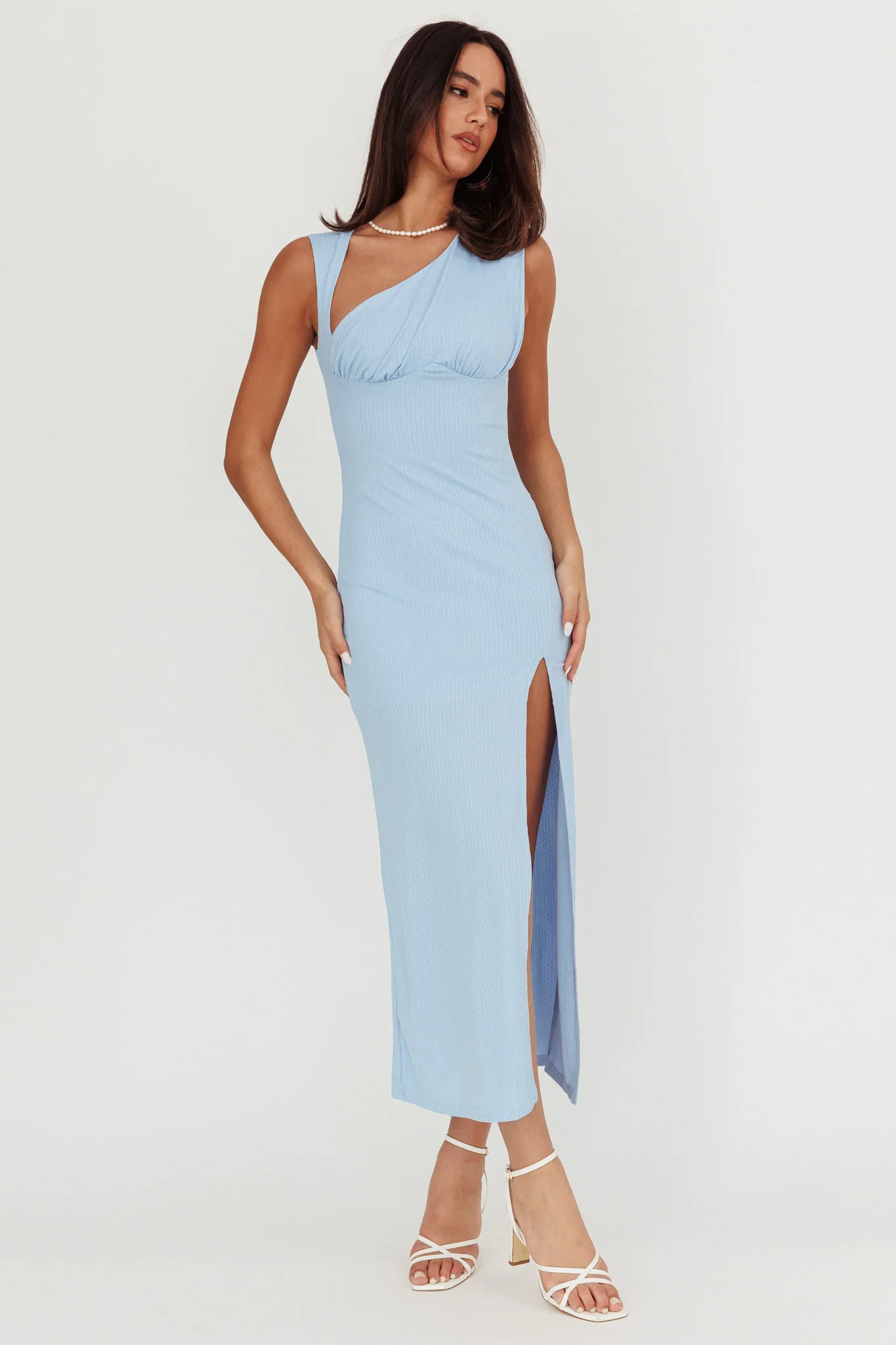 Daleela Asymmetric Neckline Maxi Dress Blue