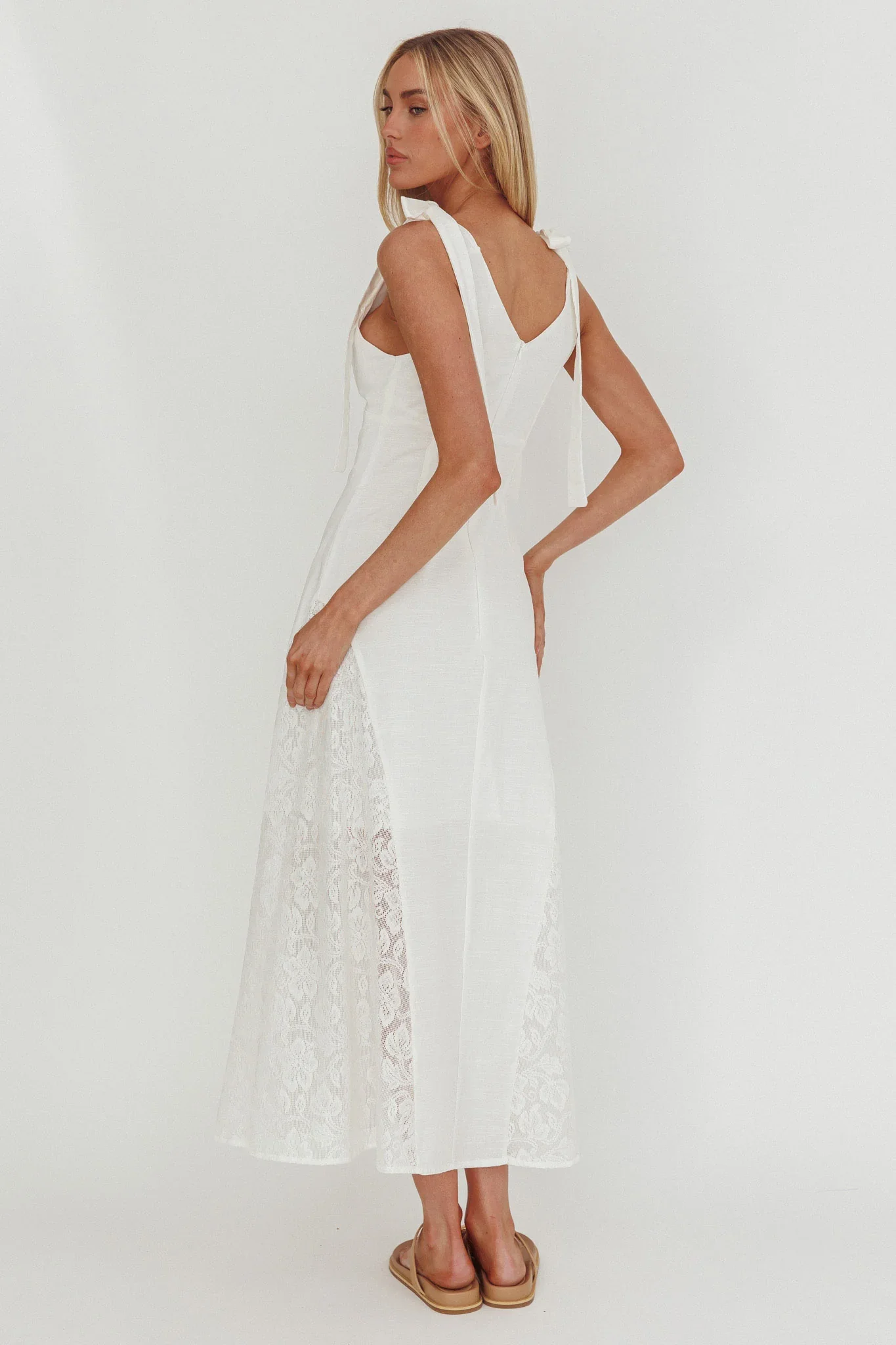Lead Me On Lace Panel Maxi Dress White