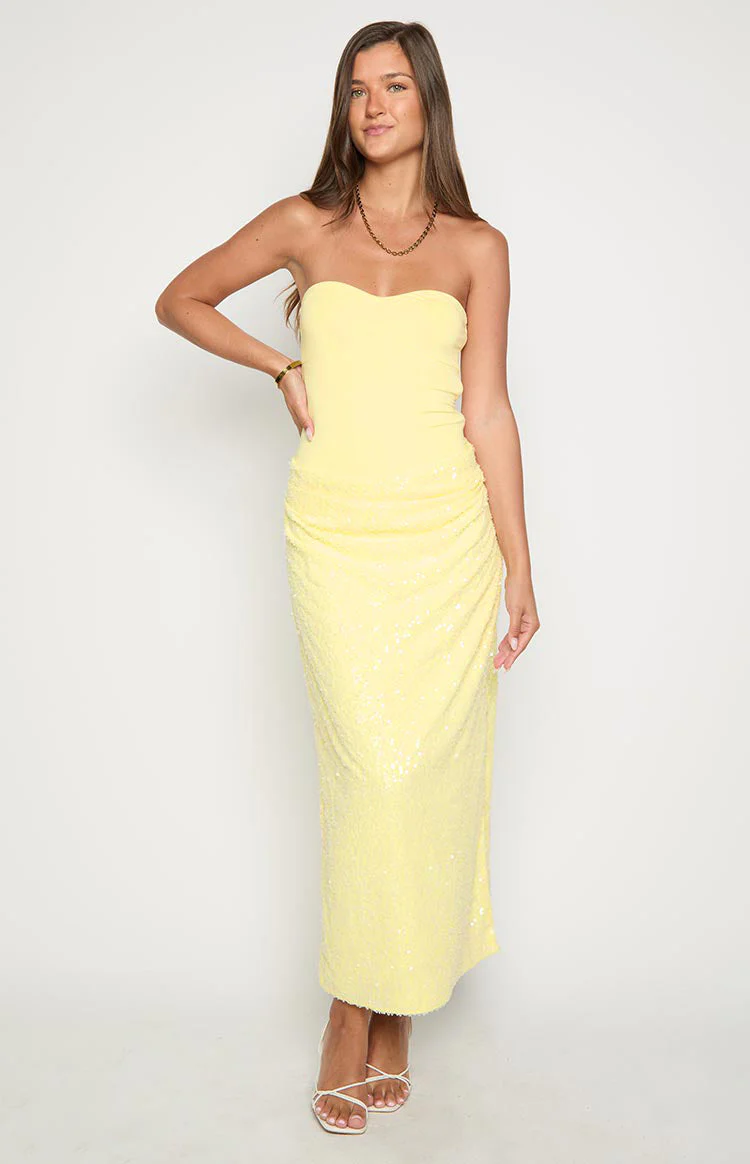 Nikki Yellow Sequin Strapless Maxi Dress