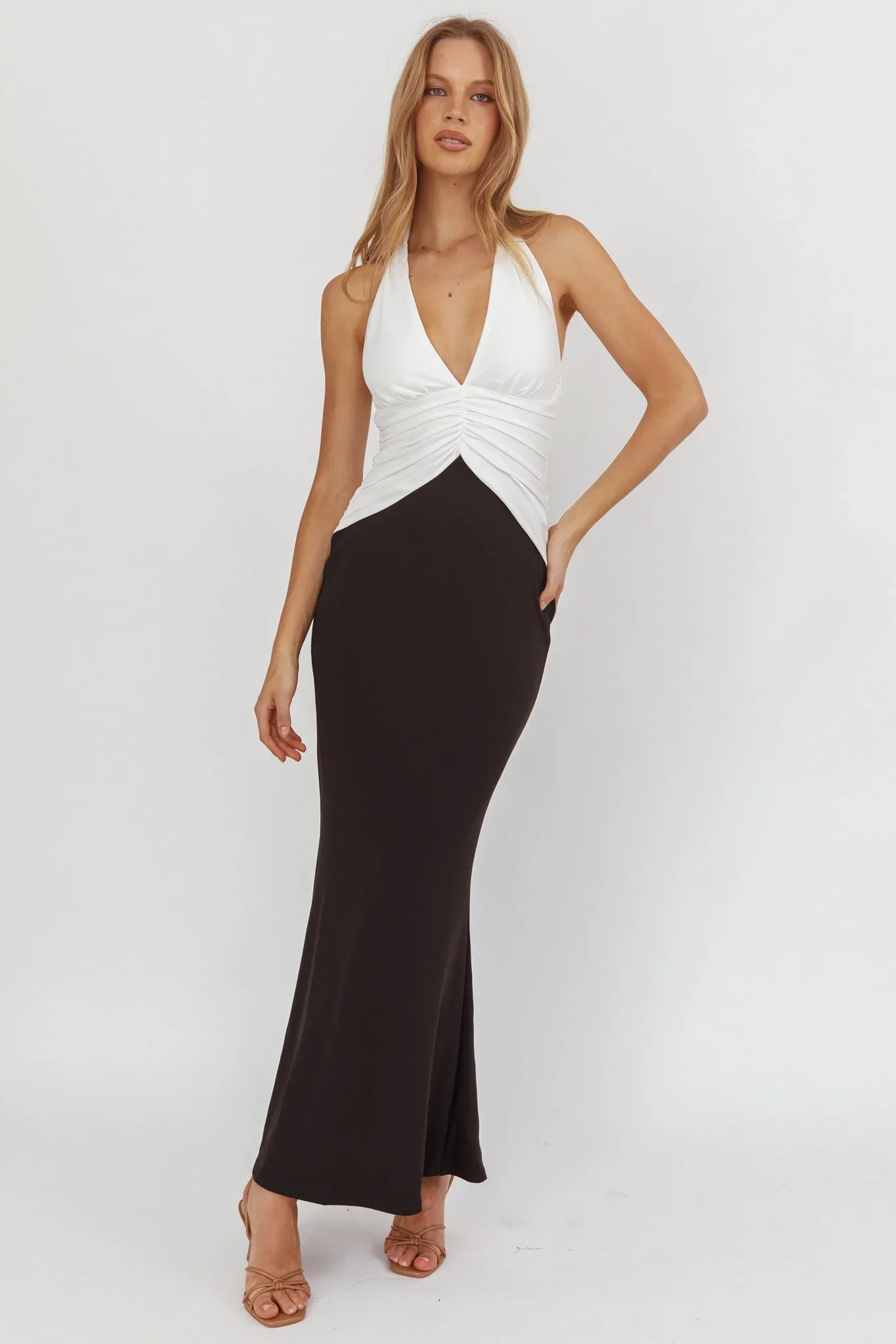 Lala Gathered Waist Maxi Dress White/Black