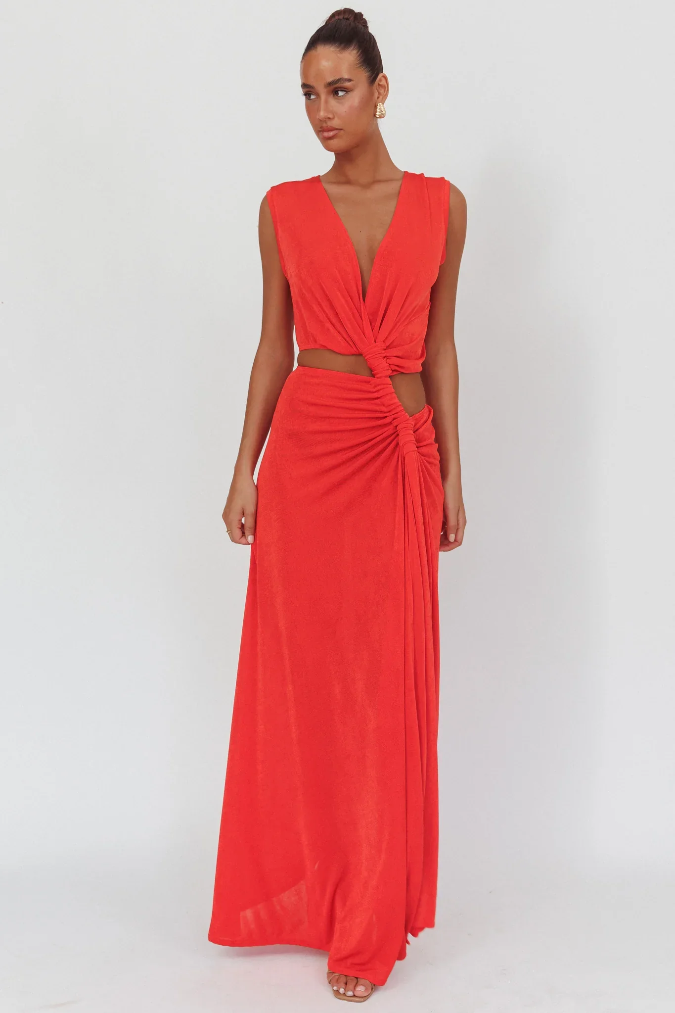 Mimosa Twist Waist Maxi Dress Coral