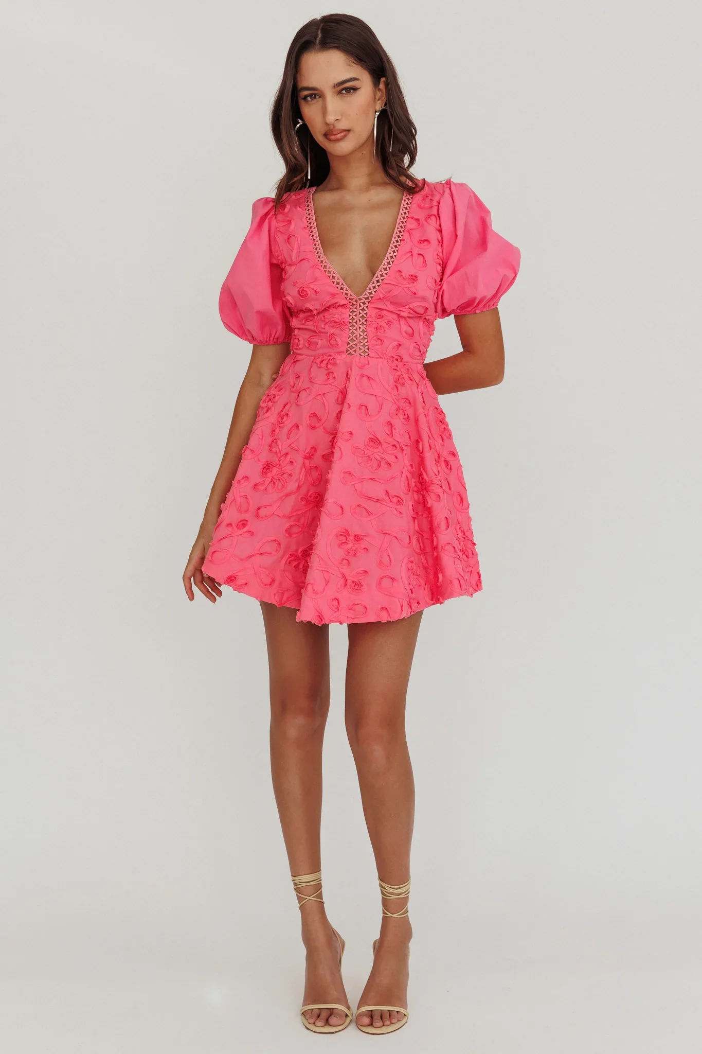 Samsara Puff Sleeve Mini Dress Hot Pink