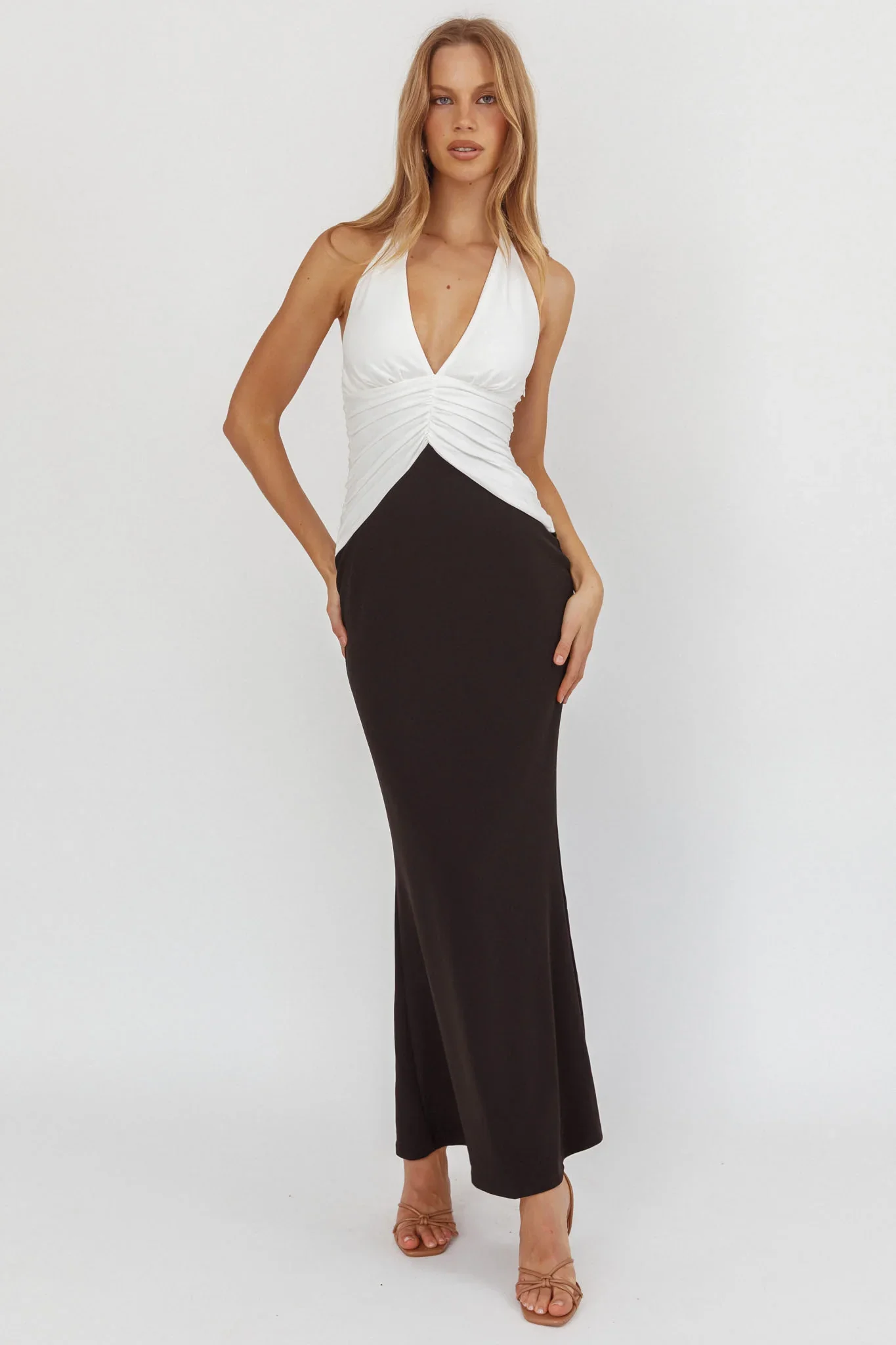 Lala Gathered Waist Maxi Dress White/Black