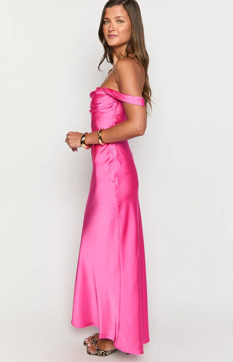 Ella Hot Pink Off Shoulder Formal Dress