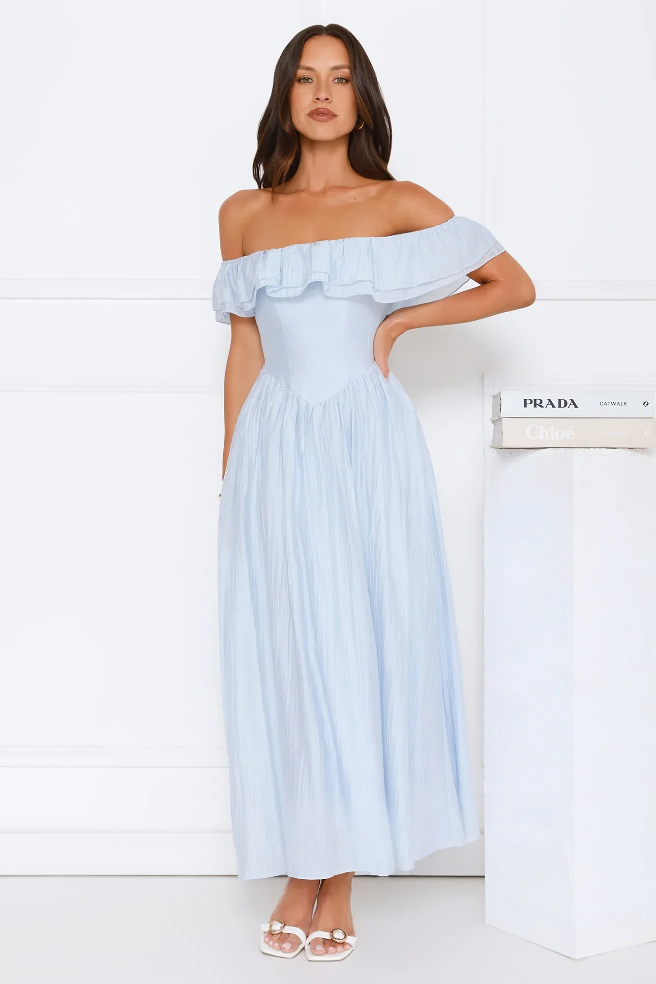 Twilight Sonata Off Shoulder Maxi Dress Blue