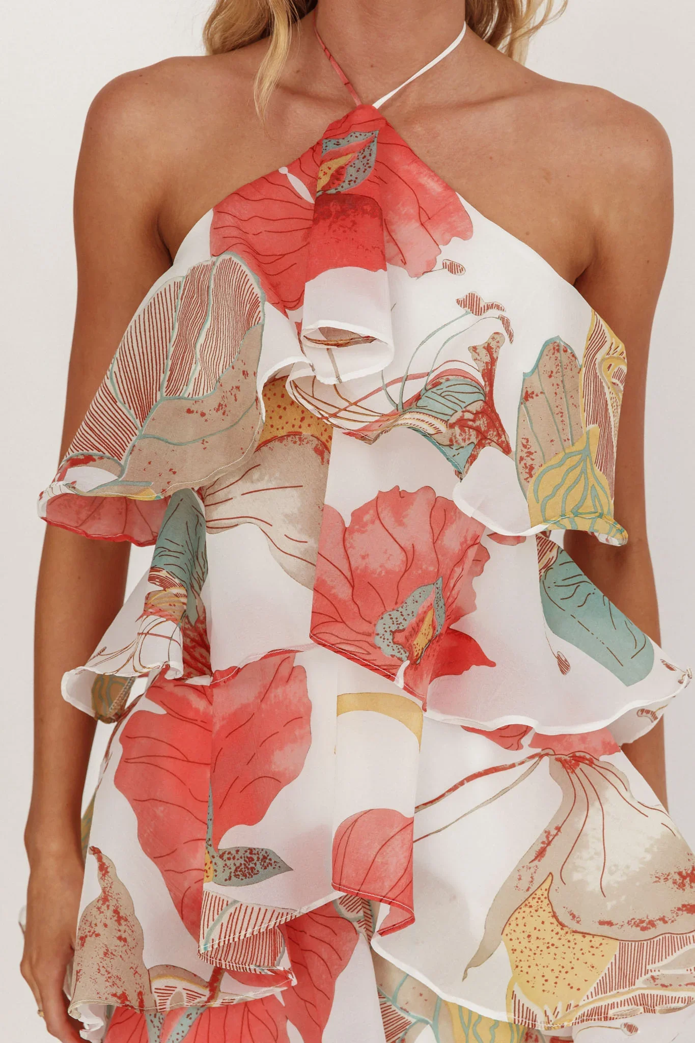 Darylyn Tiered Ruffle Maxi Dress Floral Red