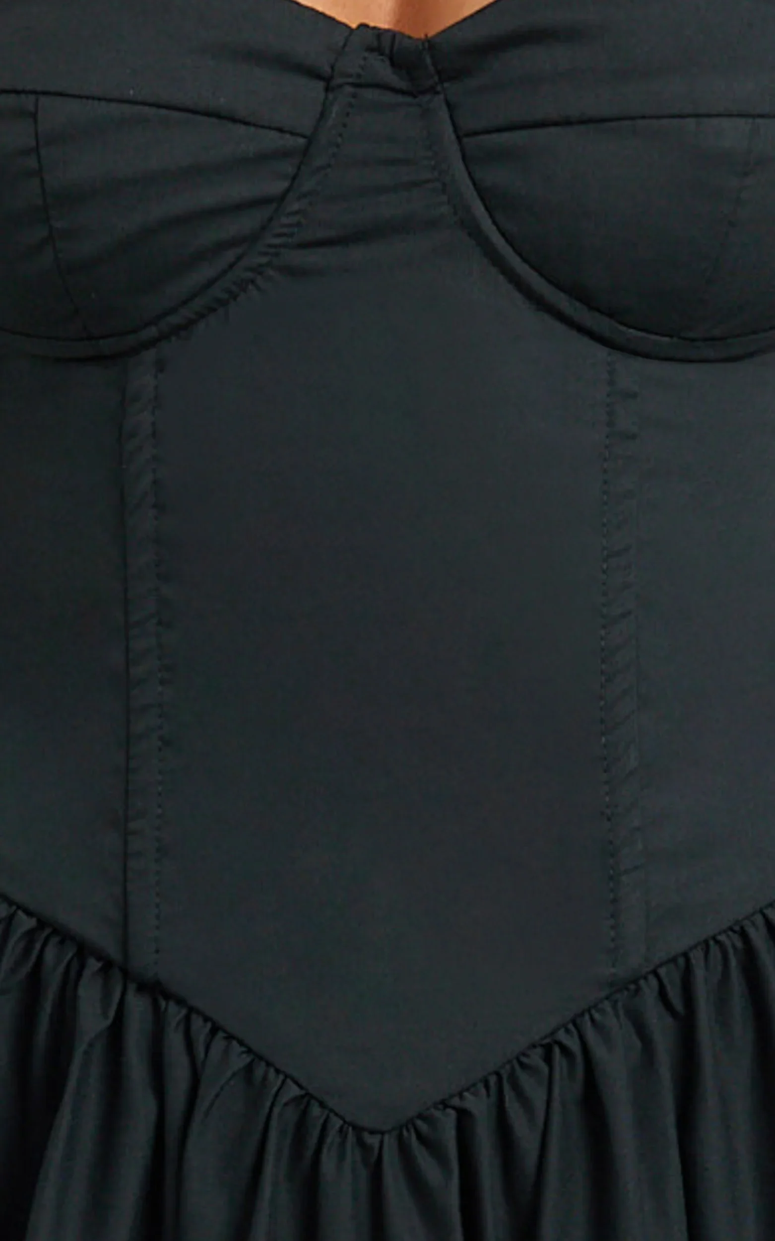 Daria Midi Dress Strapless Corset Gathered Dress in Black