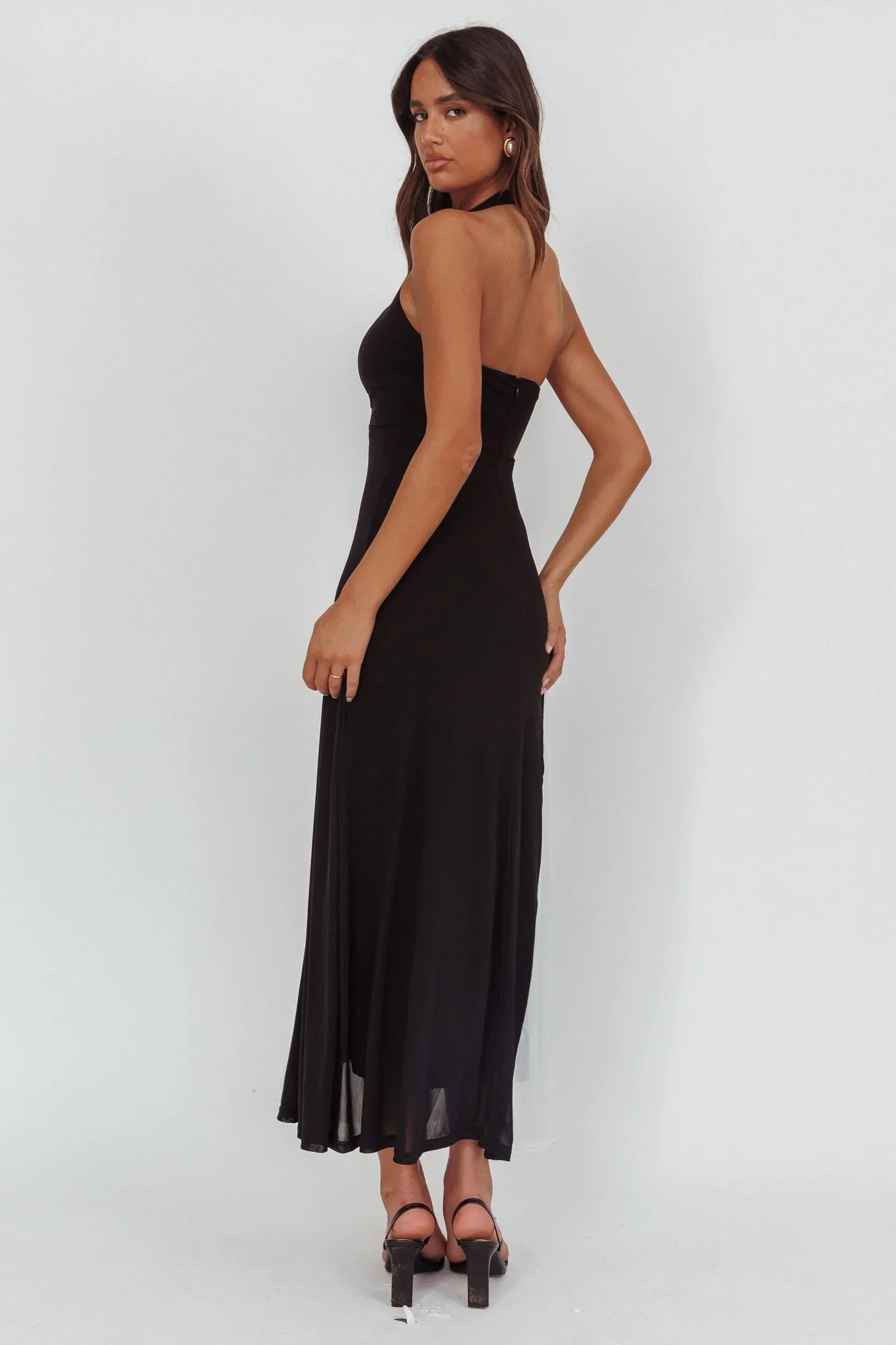 Lira Contrast Halter Maxi Dress Black White