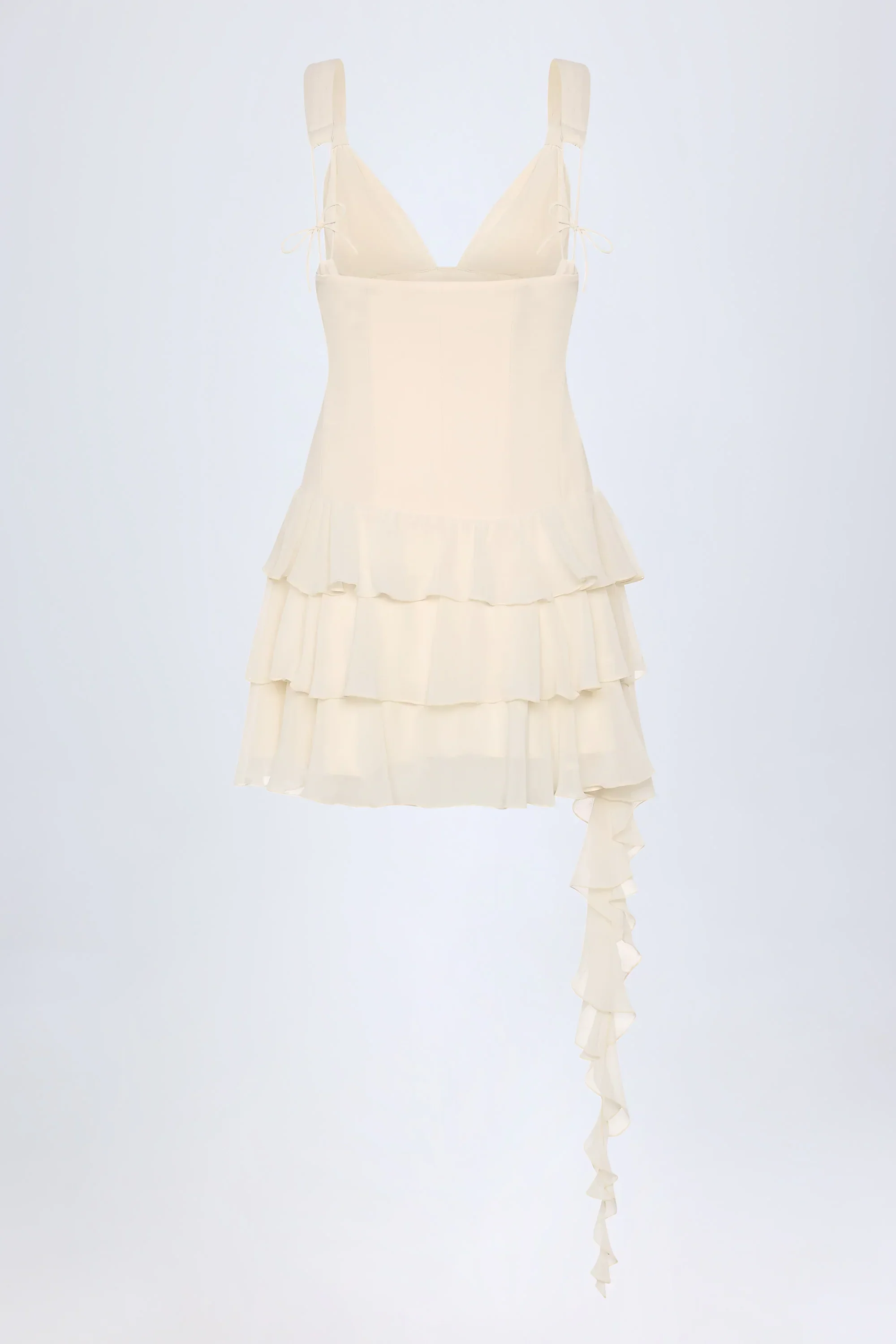 Lace-Up Ruffled Tiered Mini Dress in Ivory