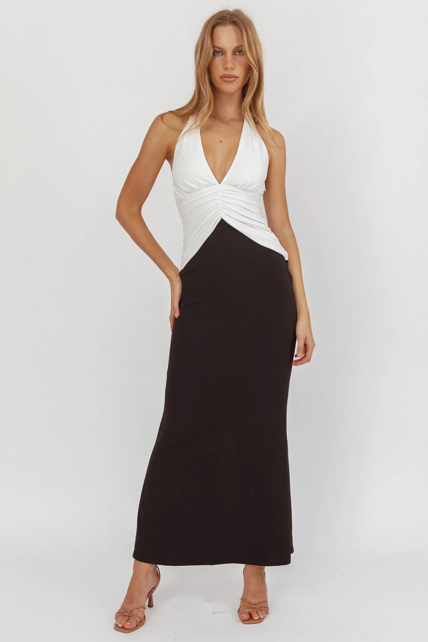 Lala Gathered Waist Maxi Dress White/Black